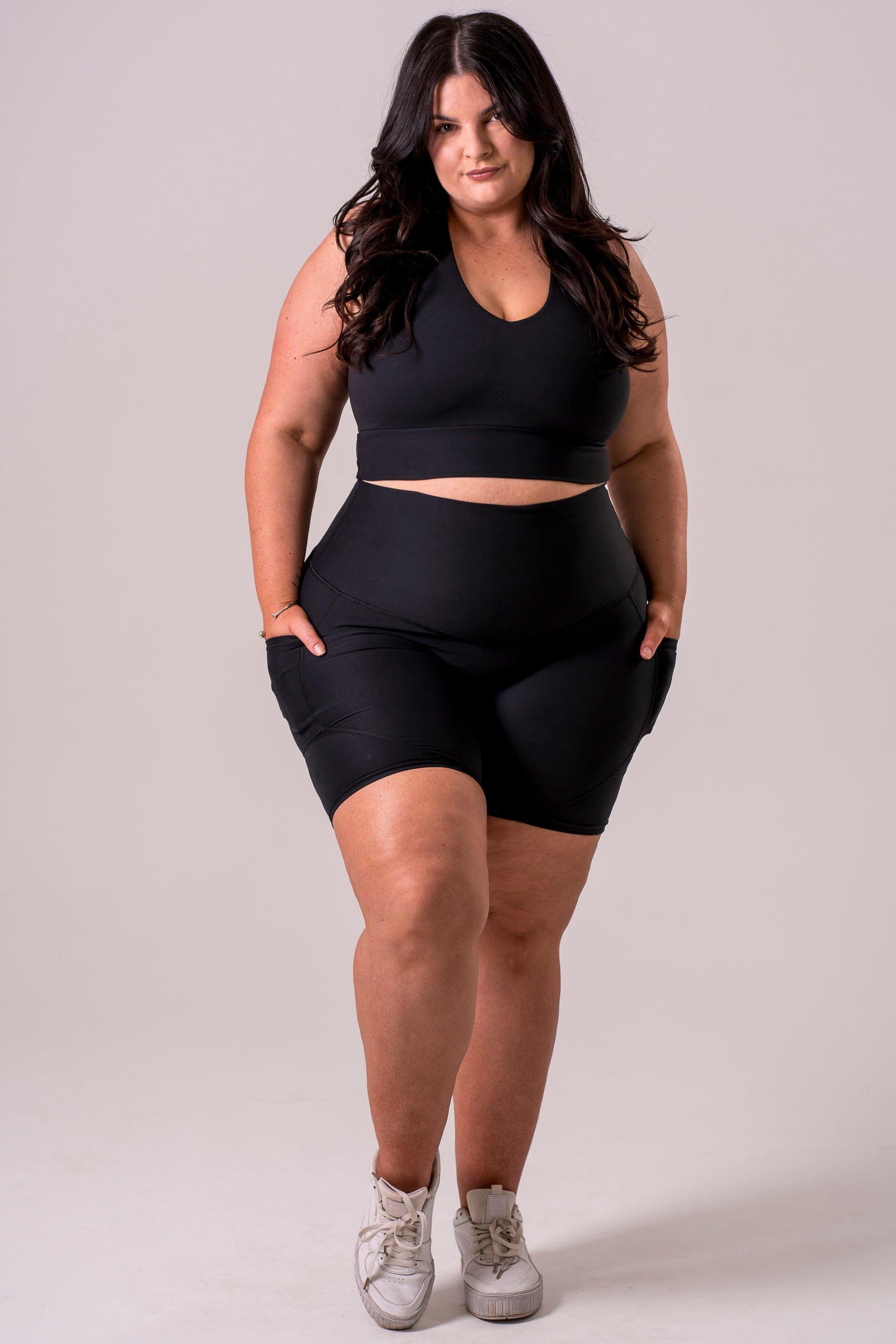 Black Dynamic High Waisted Pocket Shaper Booty Shorts