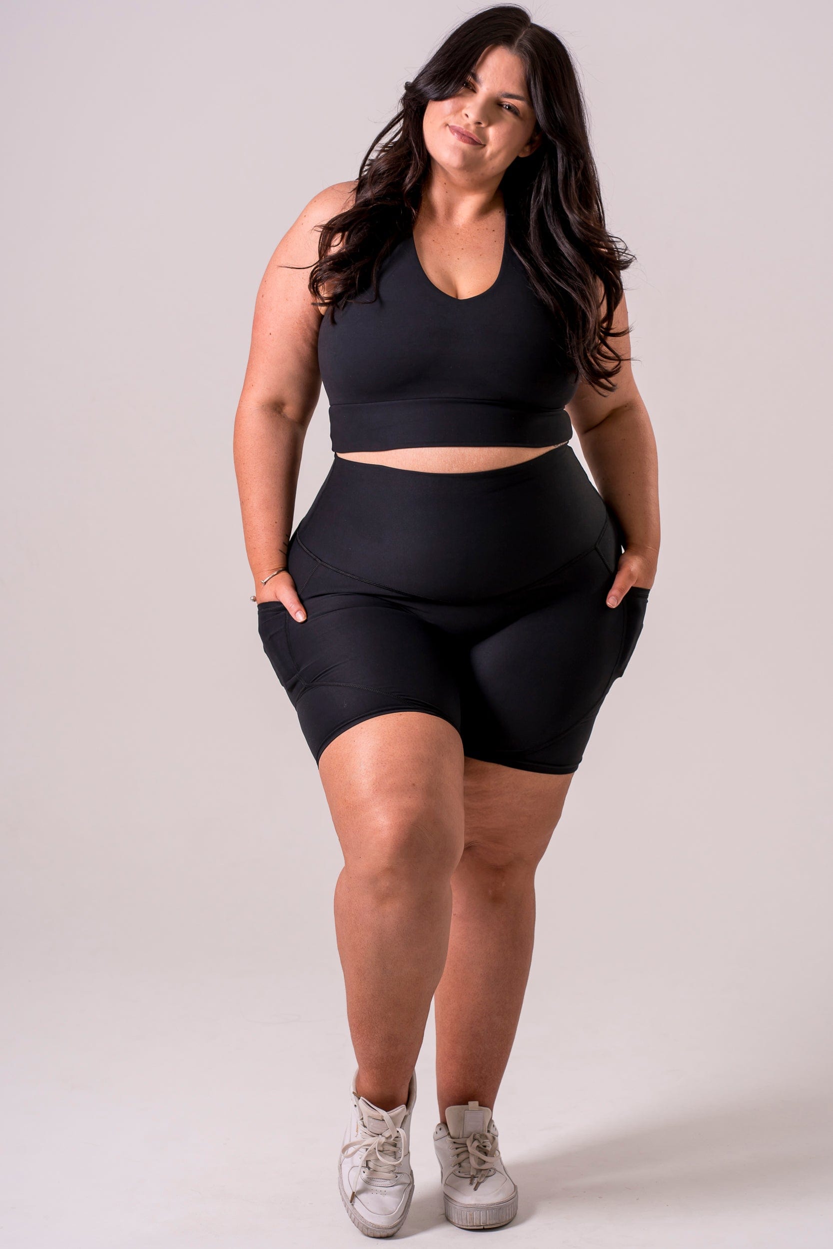 Black Dynamic High Waisted Pocket Shaper Booty Shorts