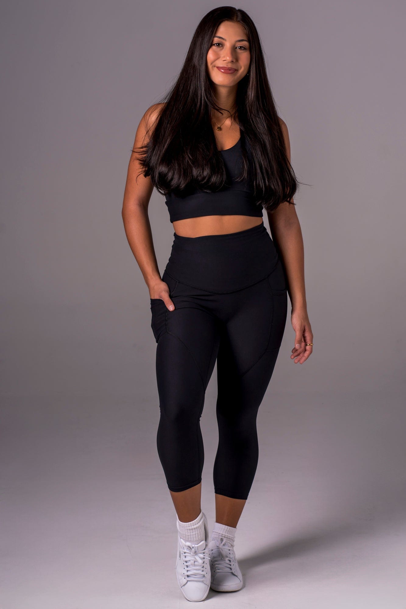 Black Dynamic High Waisted Pocket Shaper Capri Leggings