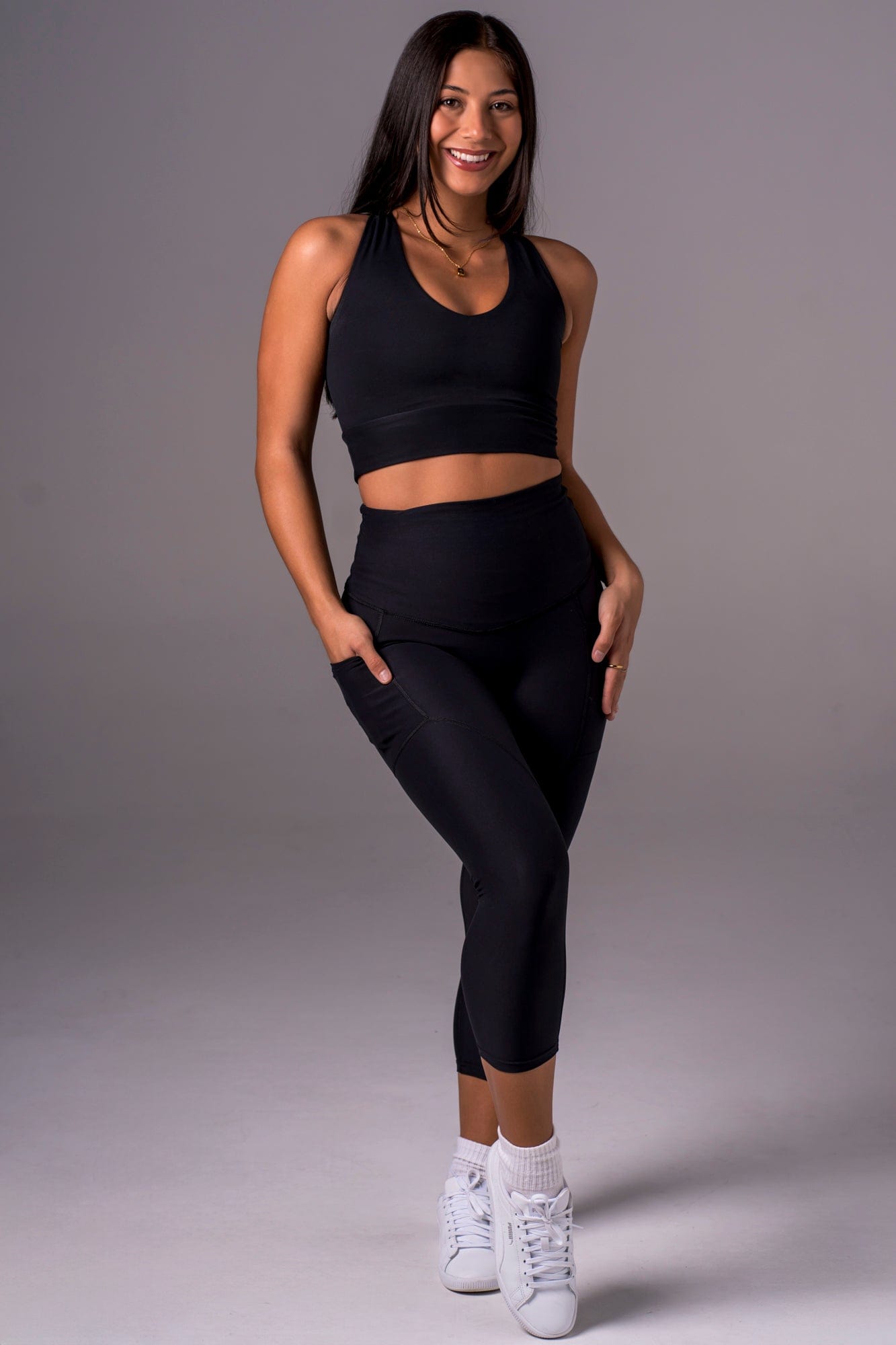 Black Dynamic High Waisted Pocket Shaper Capri Leggings