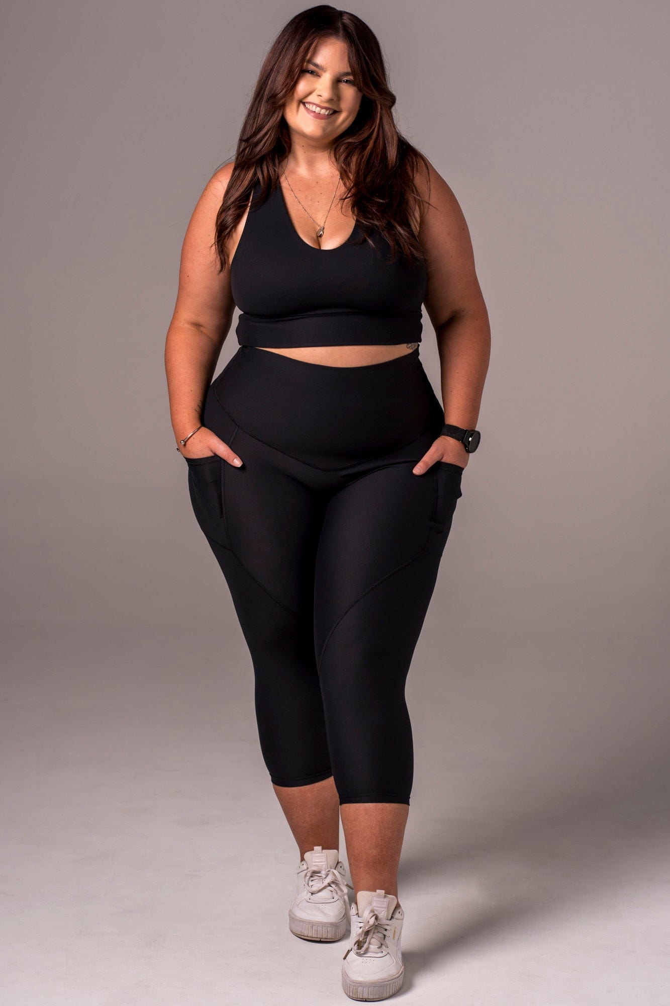 Black Dynamic High Waisted Pocket Shaper Capri Leggings