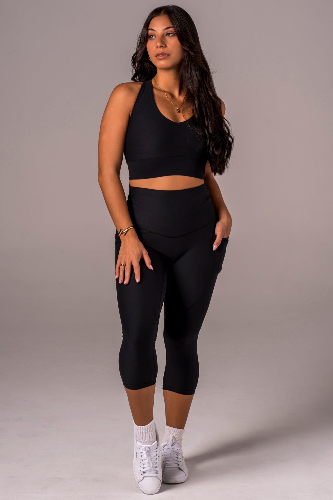 Black Dynamic High Waisted Pocket Shaper Capri Leggings