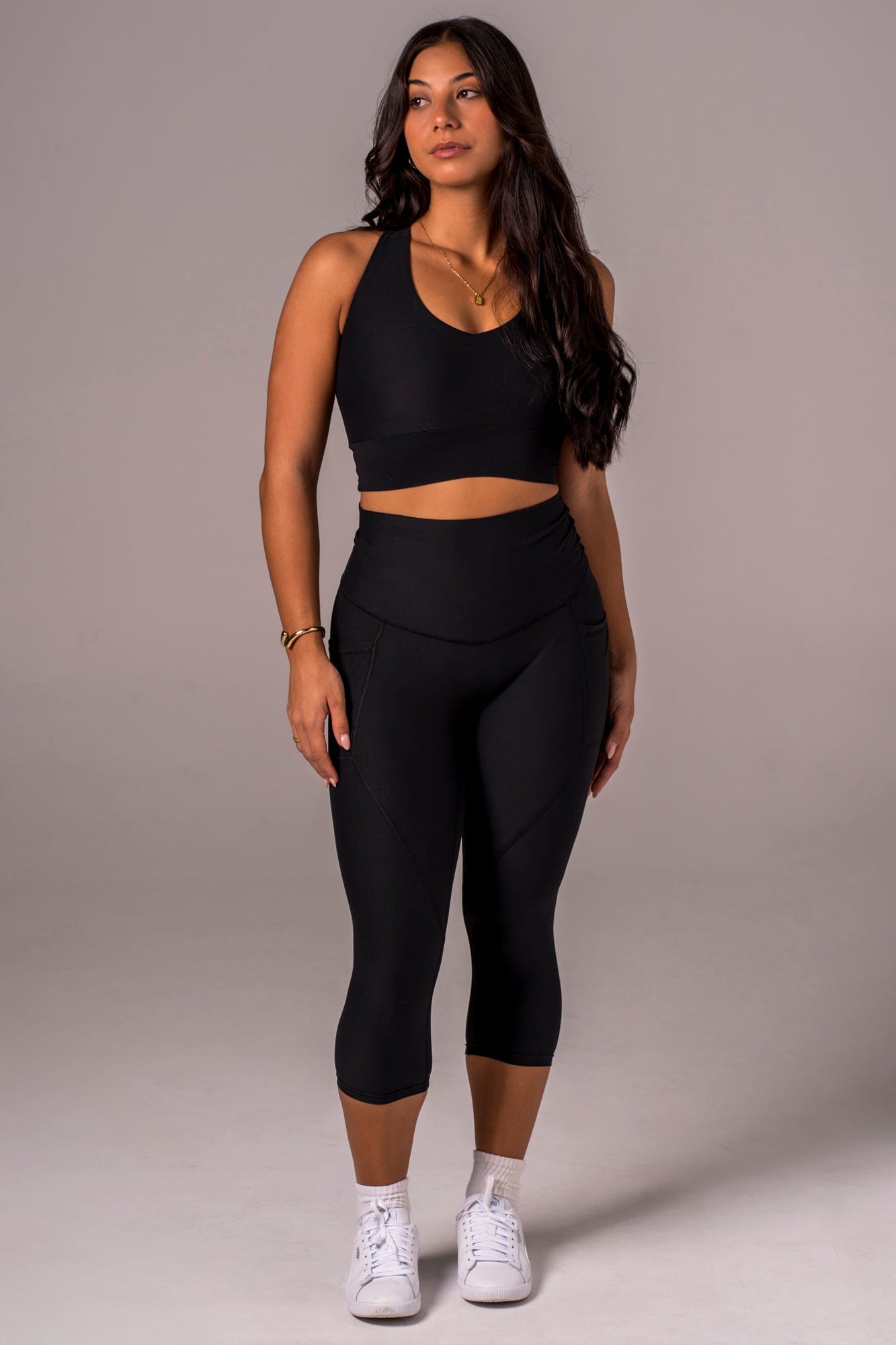 Black Dynamic High Waisted Pocket Shaper Capri Leggings