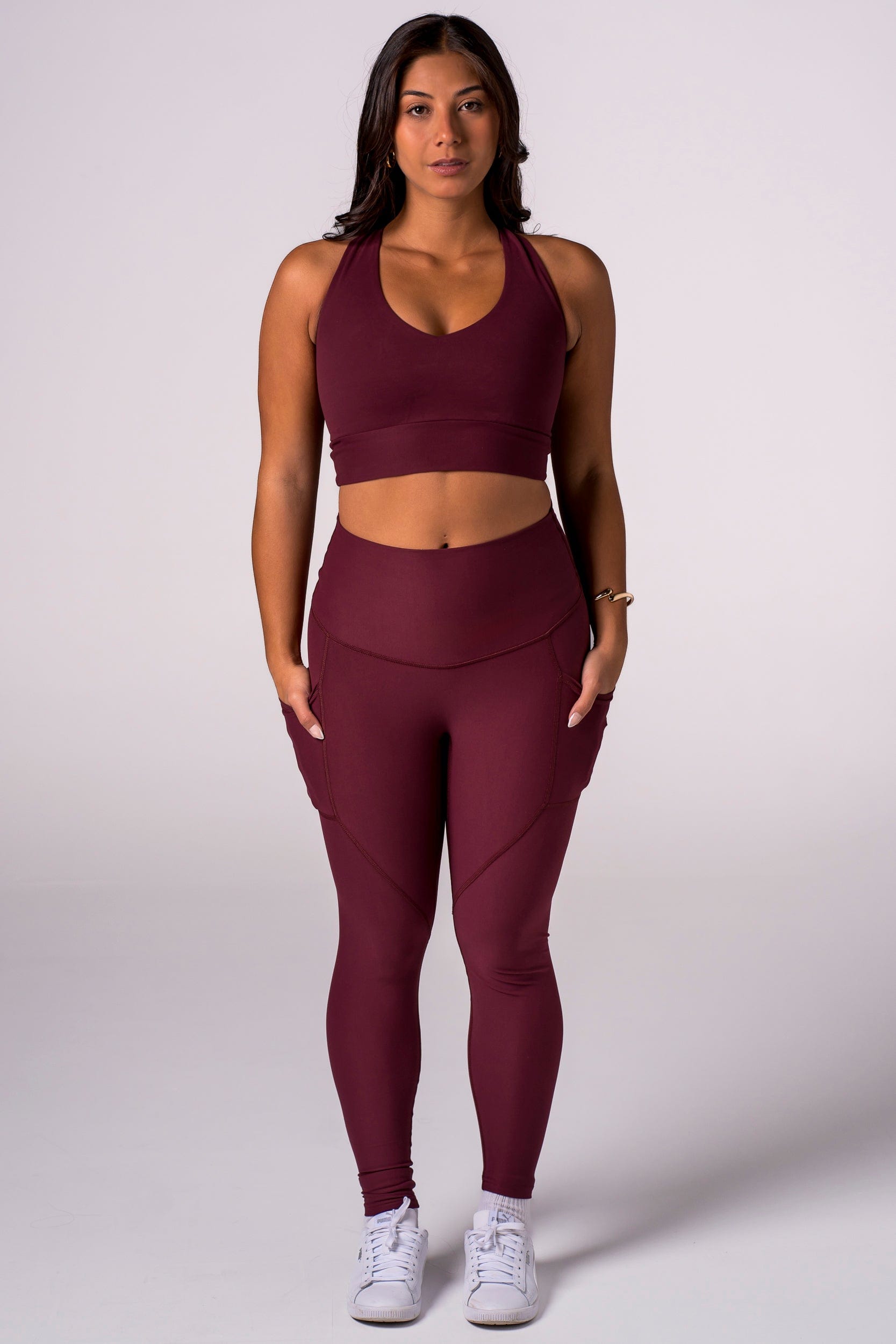 Cherry Cola Dynamic High Waisted Pocket Shaper Ankle Biter Leggings