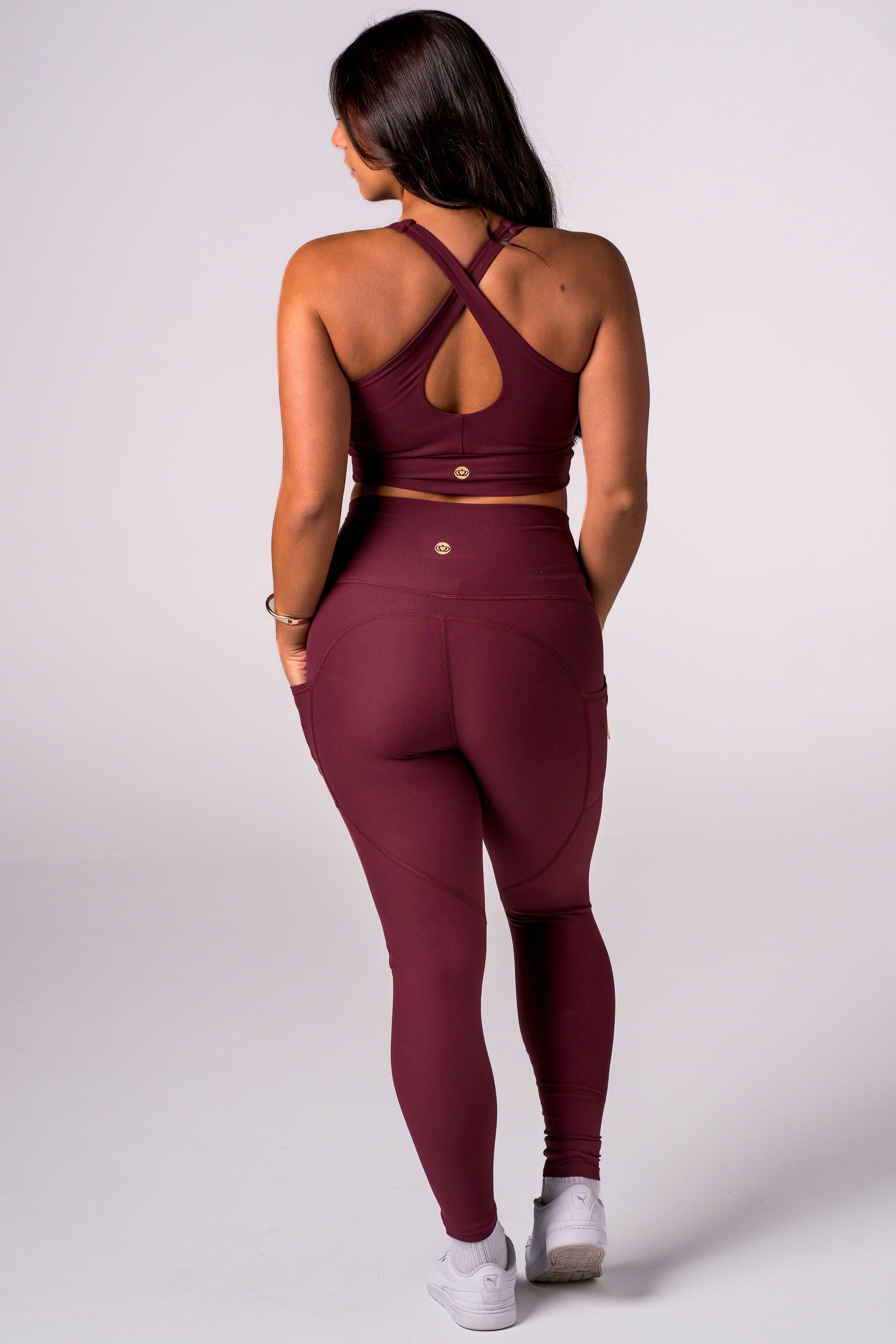 Cherry Cola Dynamic High Waisted Pocket Shaper Ankle Biter Leggings