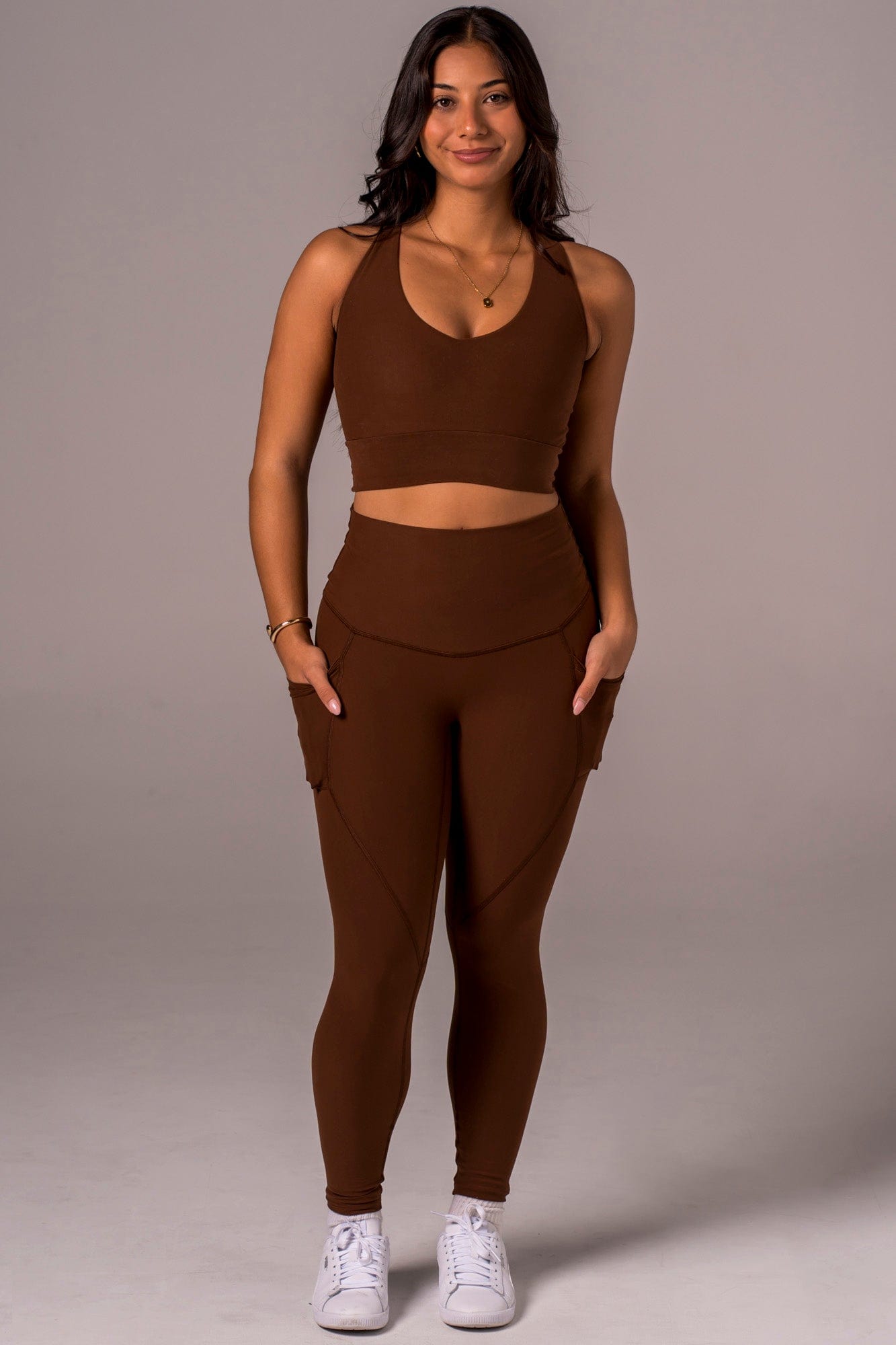 Chocolate Dynamic High Waisted Pocket Shaper Ankle Biter Leggings