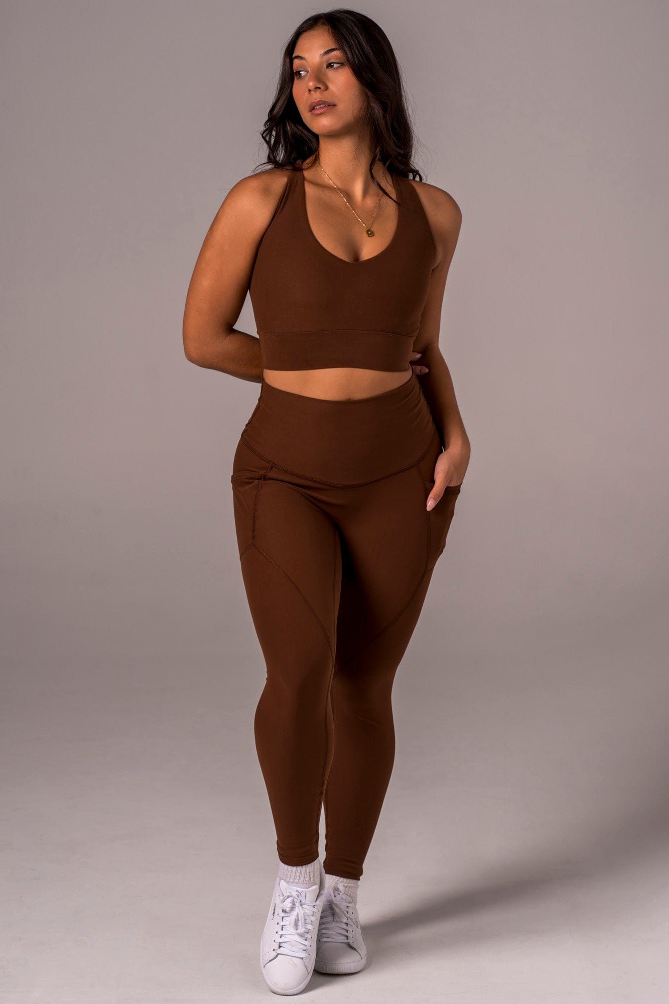Chocolate Dynamic High Waisted Pocket Shaper Ankle Biter Leggings