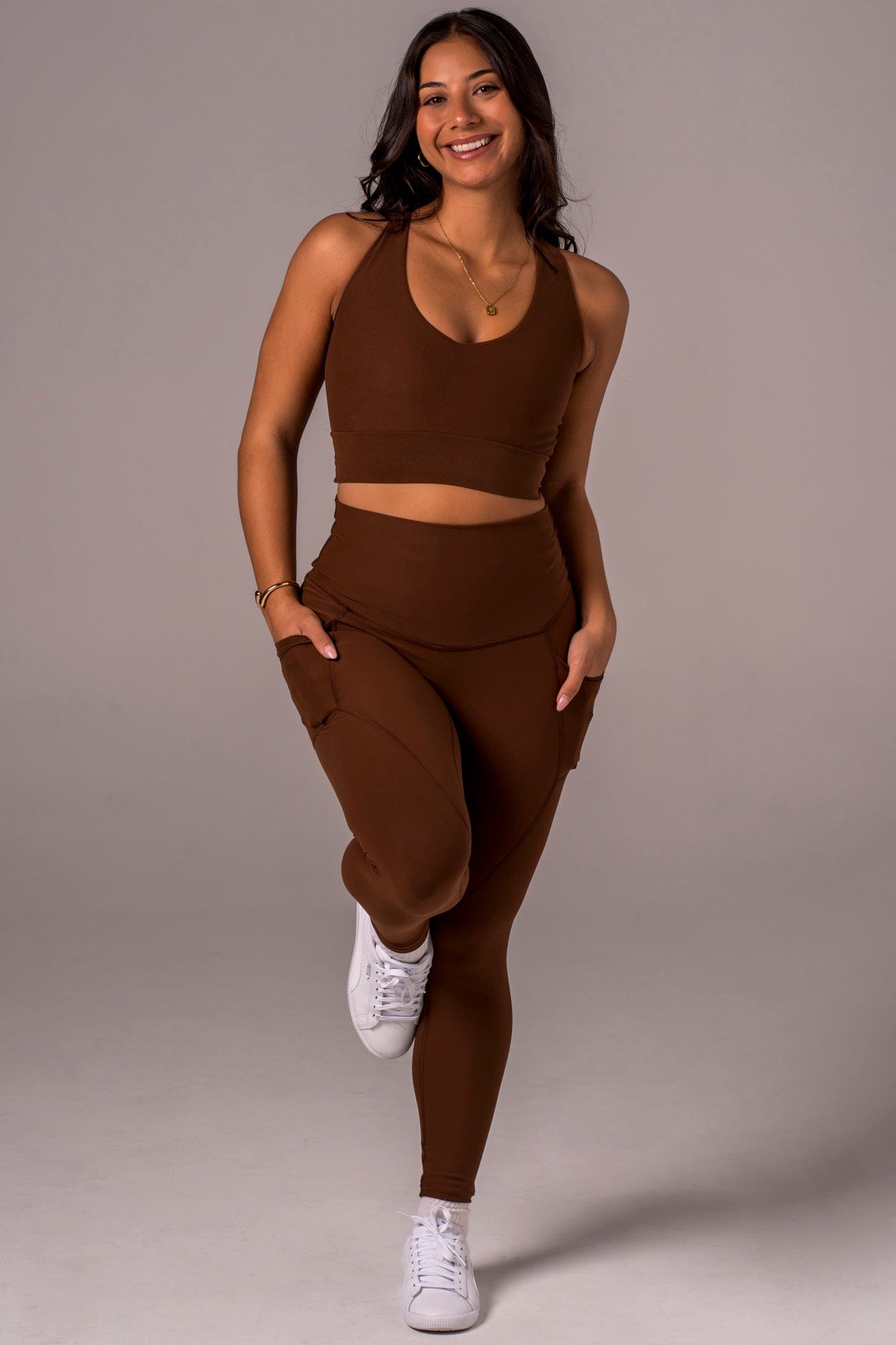 Chocolate Dynamic High Waisted Pocket Shaper Ankle Biter Leggings