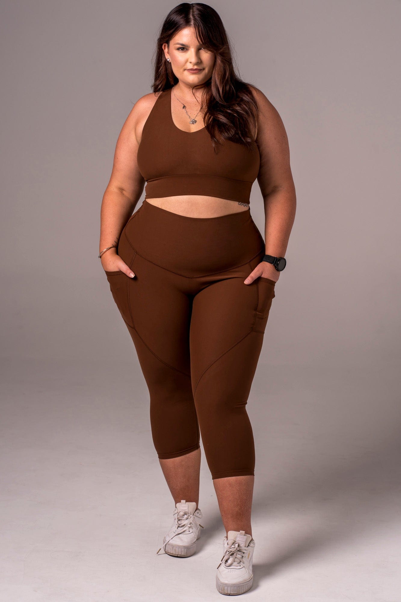 Chocolate Dynamic High Waisted Pocket Shaper Capri Leggings