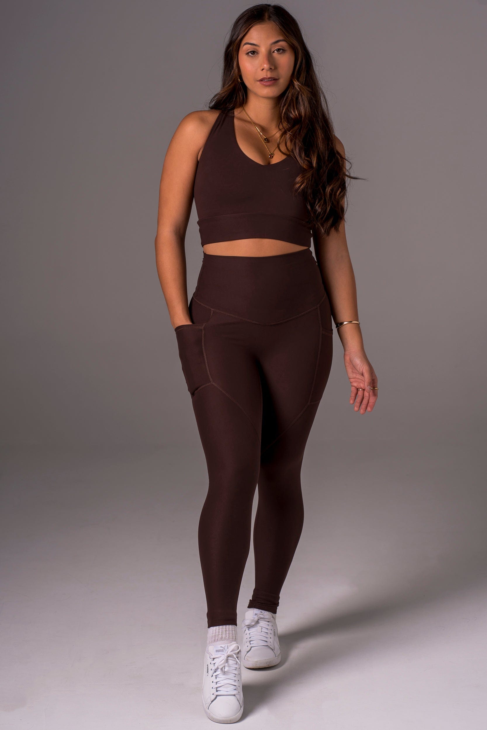 Espresso Dynamic High Waisted Pocket Shaper Ankle Biter Leggings