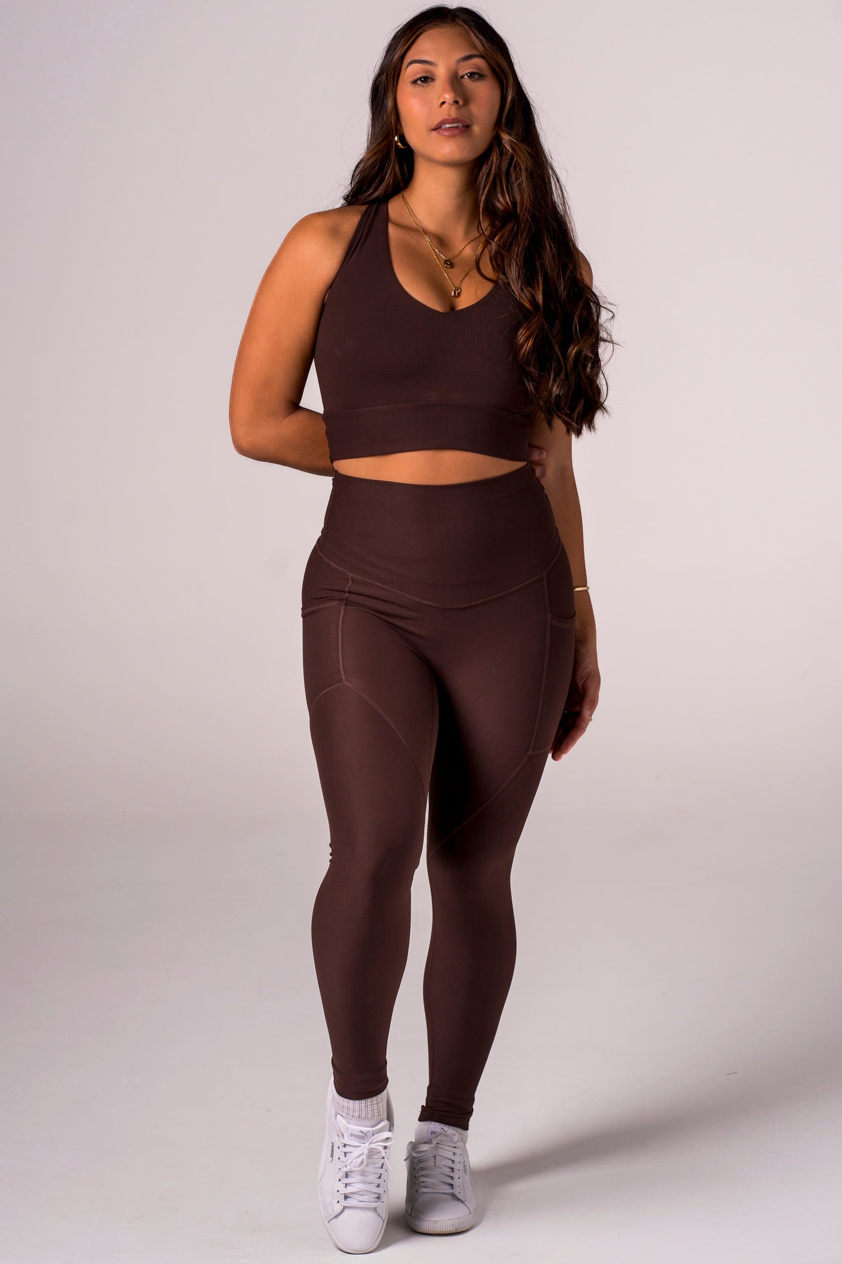 Espresso Dynamic High Waisted Pocket Shaper Ankle Biter Leggings