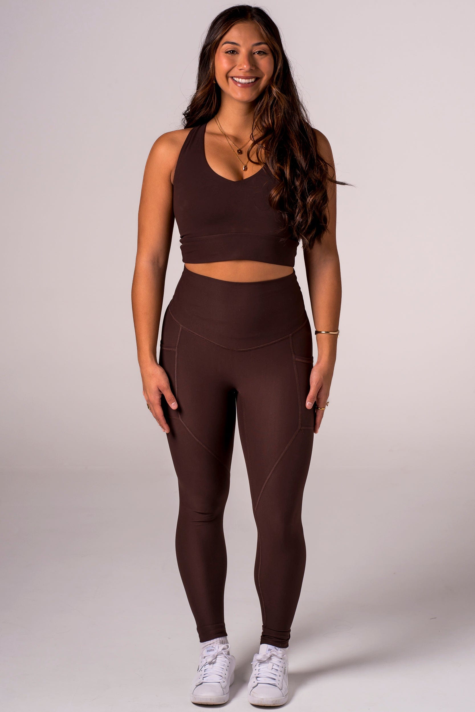 Espresso Dynamic High Waisted Pocket Shaper Ankle Biter Leggings