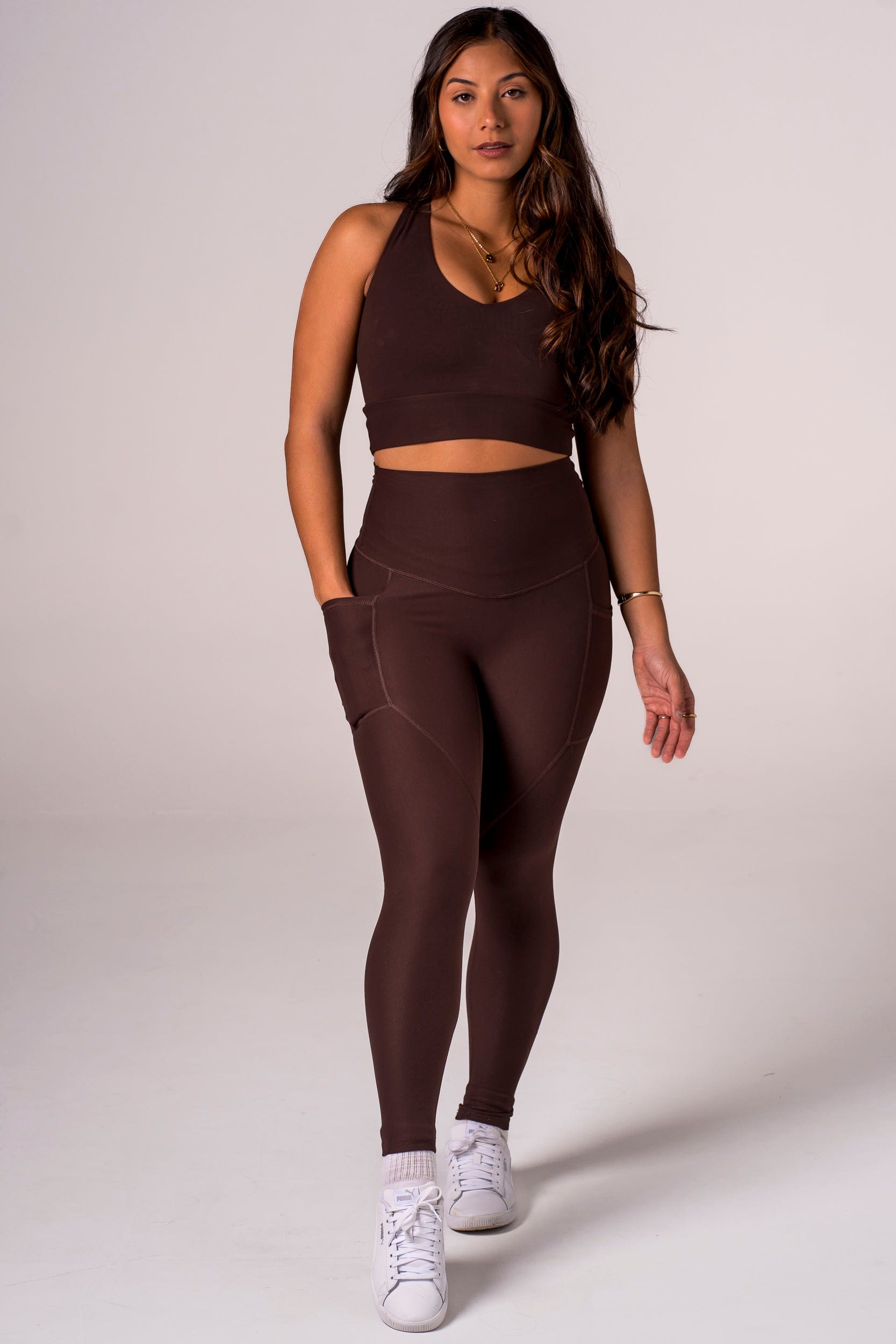Espresso Dynamic High Waisted Pocket Shaper Ankle Biter Leggings