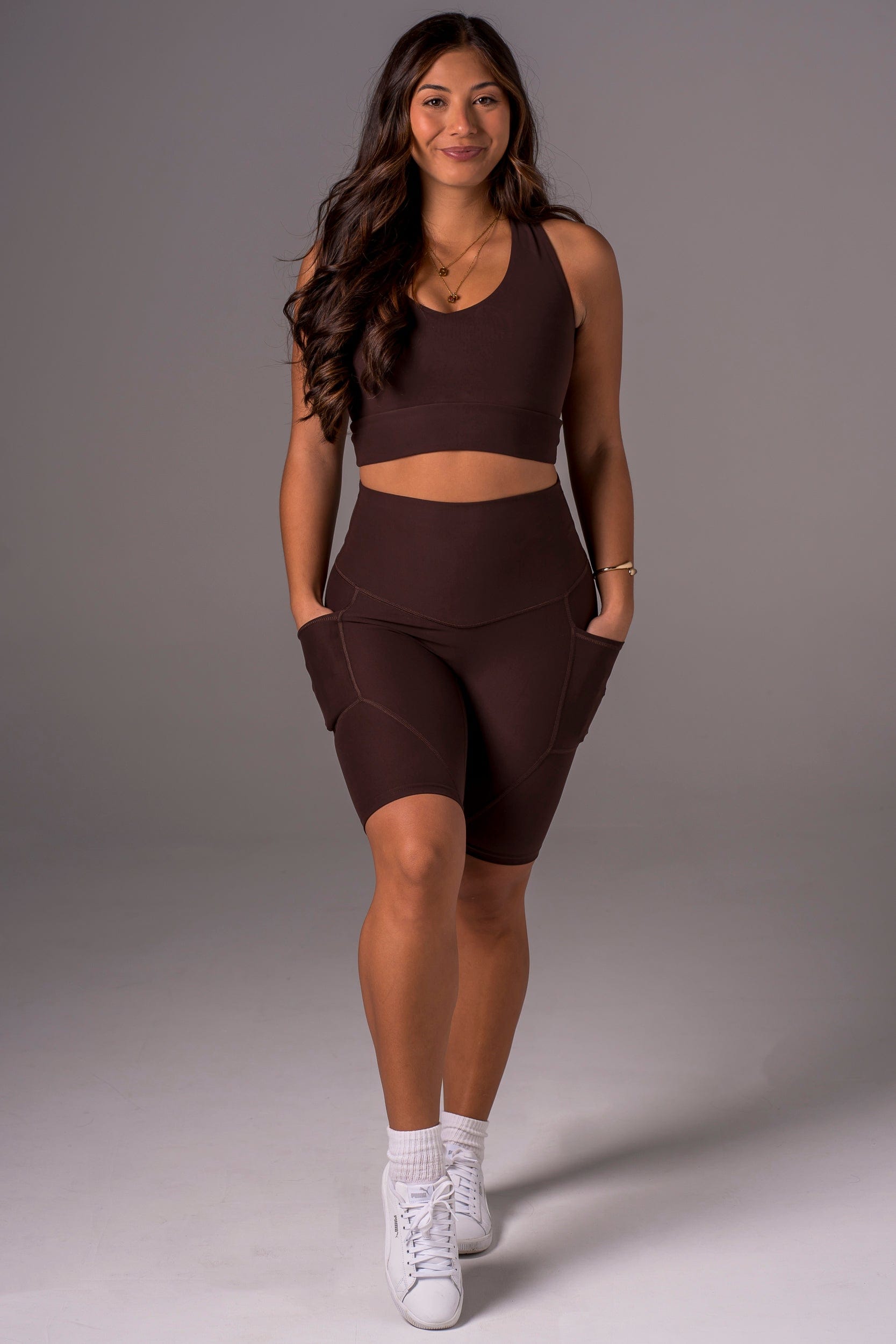 Espresso Dynamic High Waisted Pocket Shaper Bike Shorts