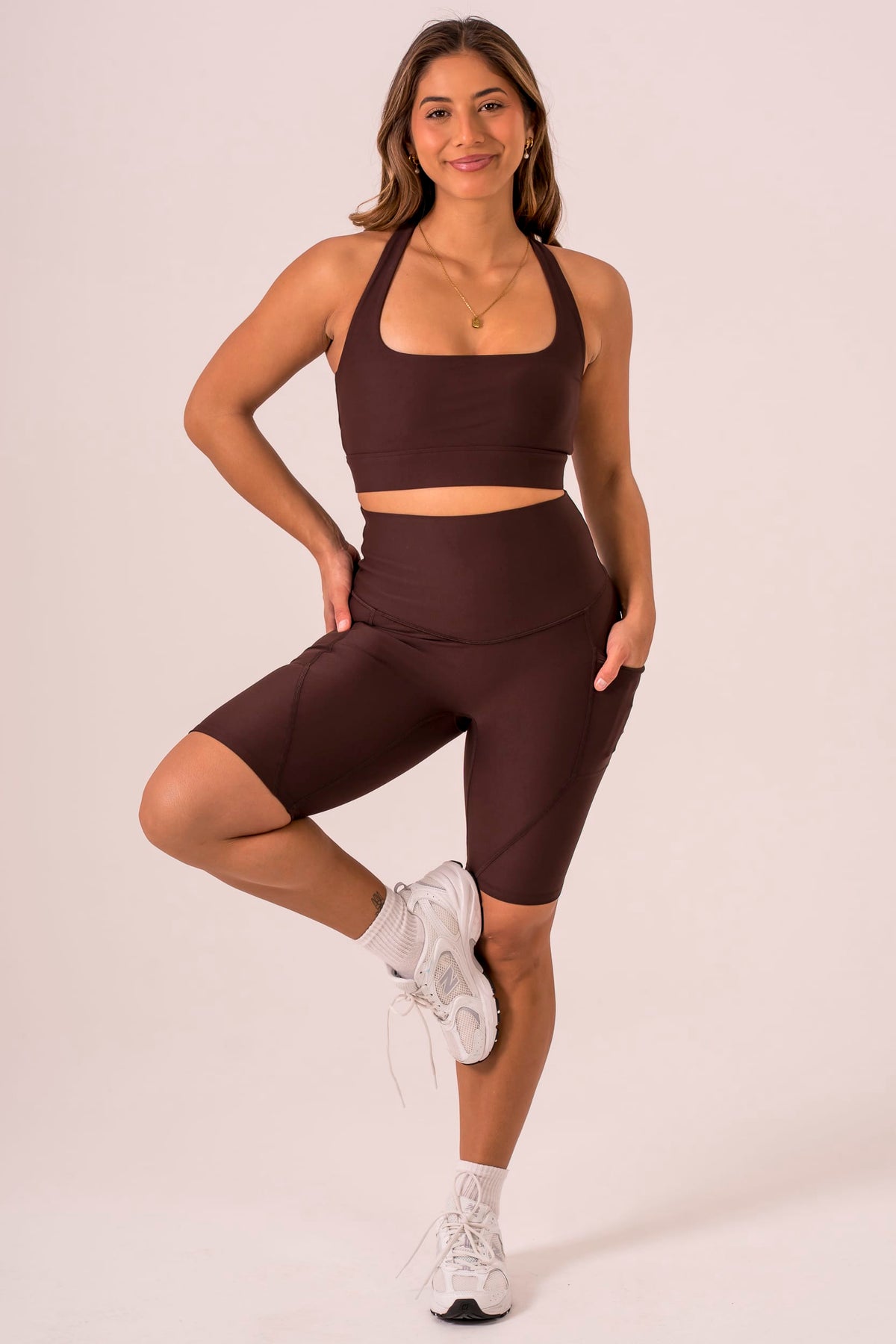Espresso Dynamic High Waisted Pocket Shaper Bike Shorts