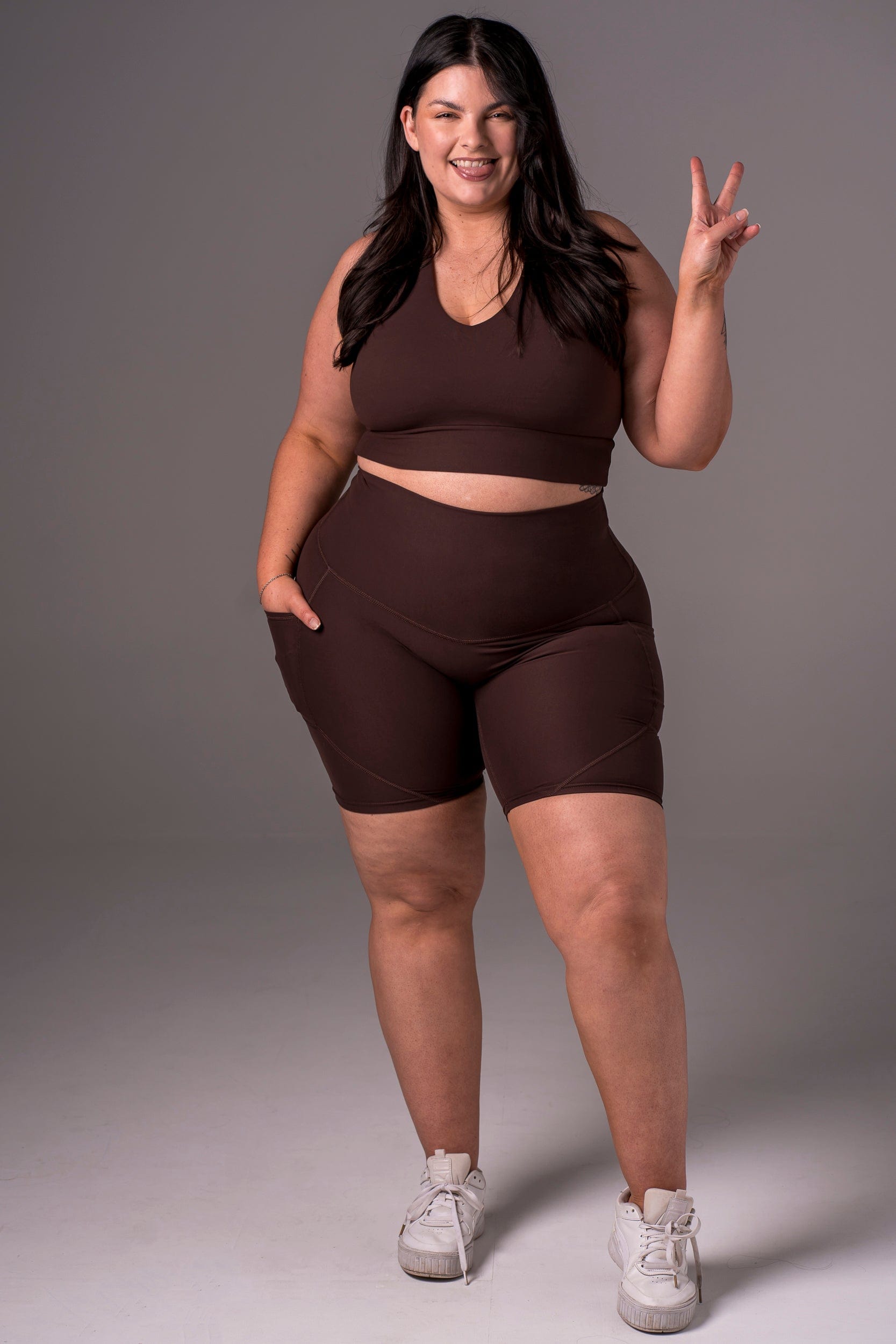 Espresso Dynamic High Waisted Pocket Shaper Booty Shorts