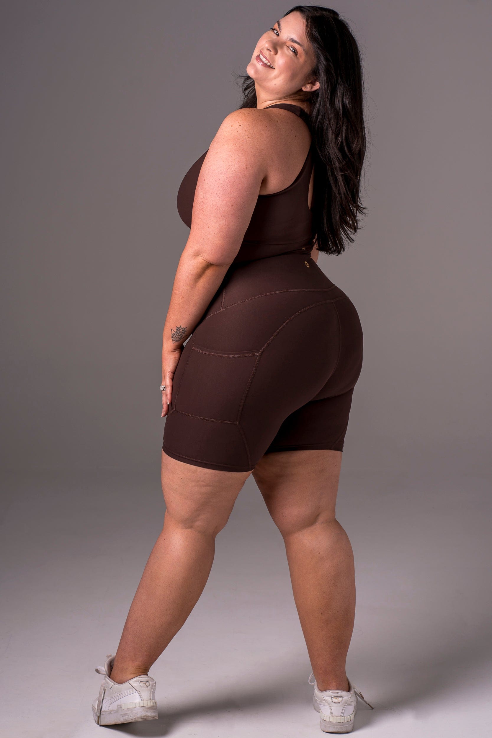 Espresso Dynamic High Waisted Pocket Shaper Booty Shorts