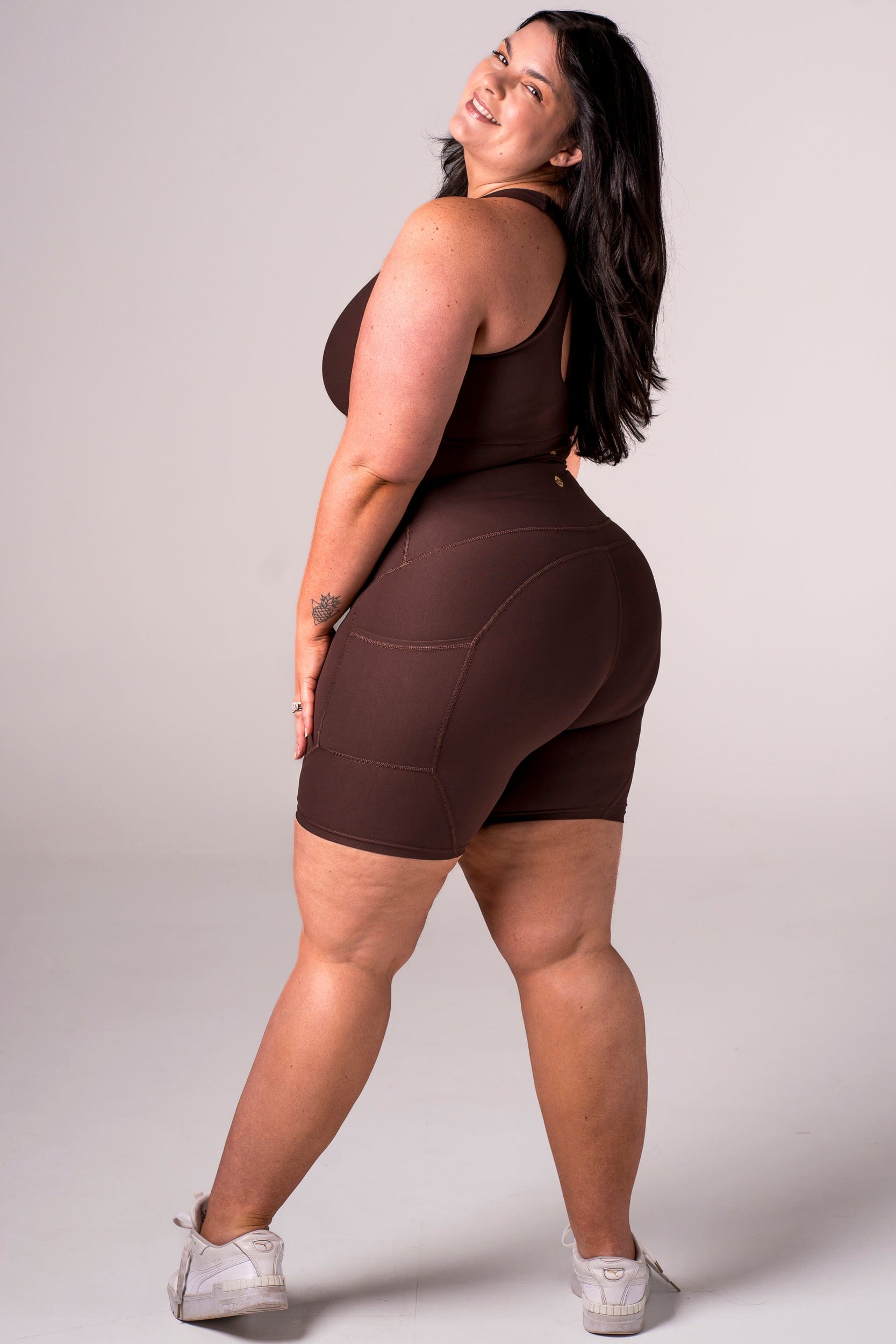 Espresso Dynamic High Waisted Pocket Shaper Booty Shorts