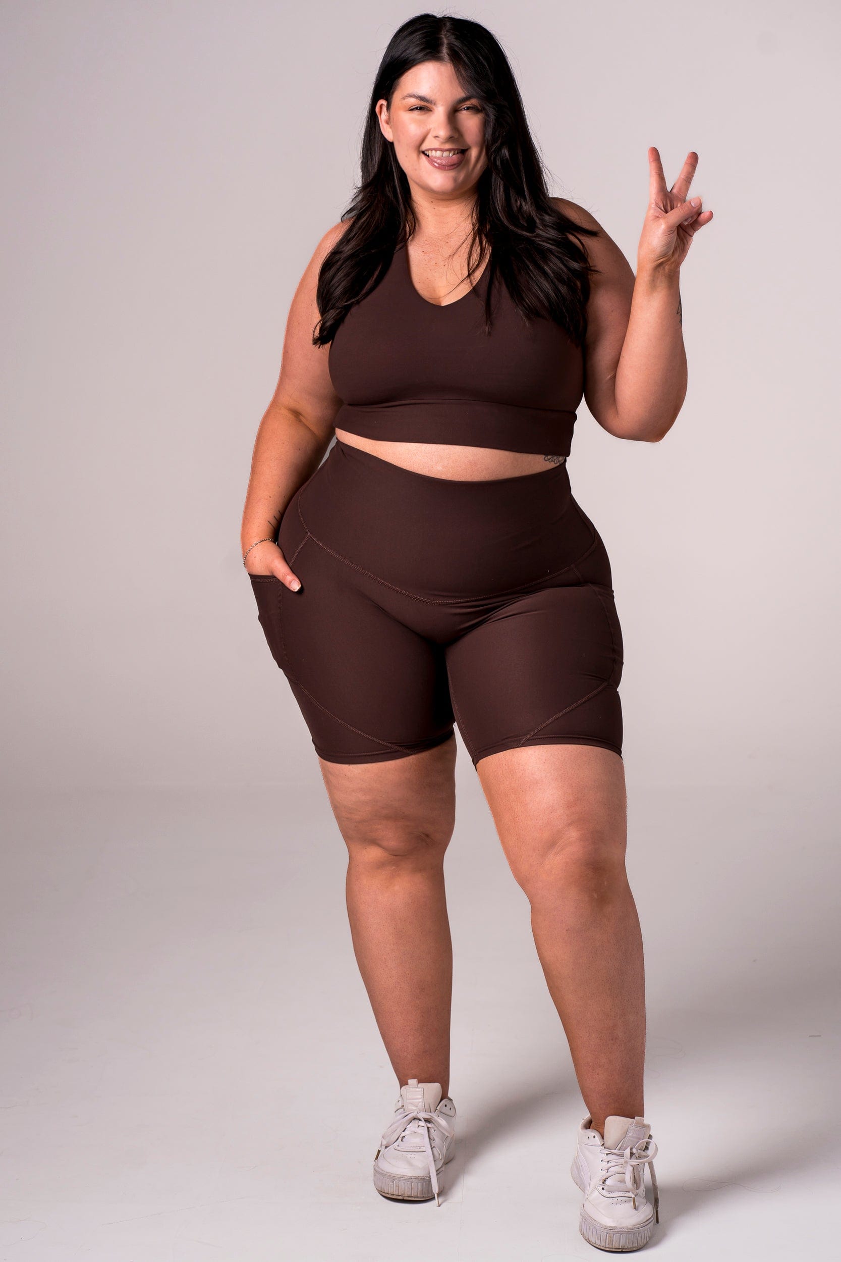 Espresso Dynamic High Waisted Pocket Shaper Booty Shorts