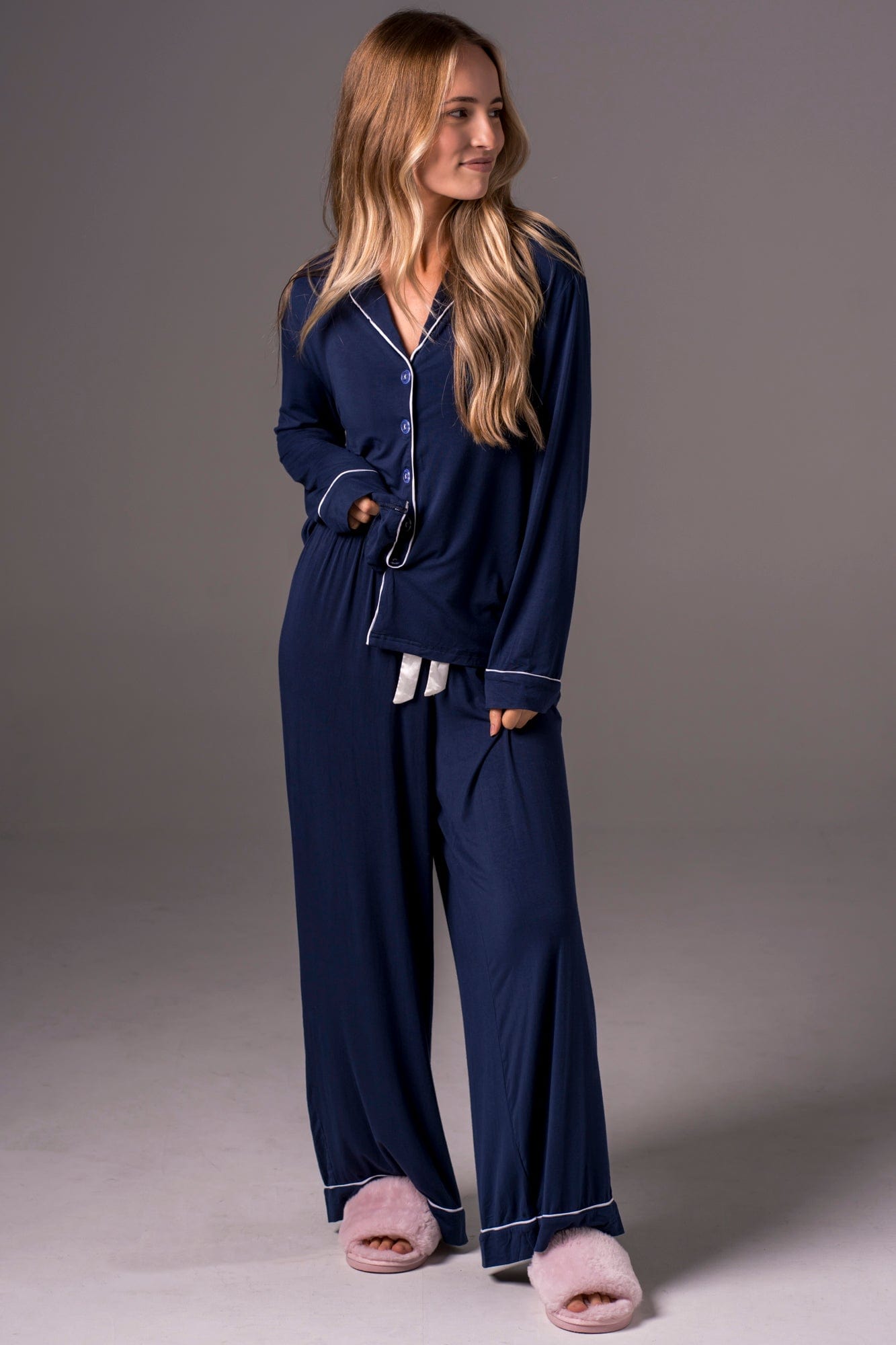 Navy Bamboo Pyjama Long Set