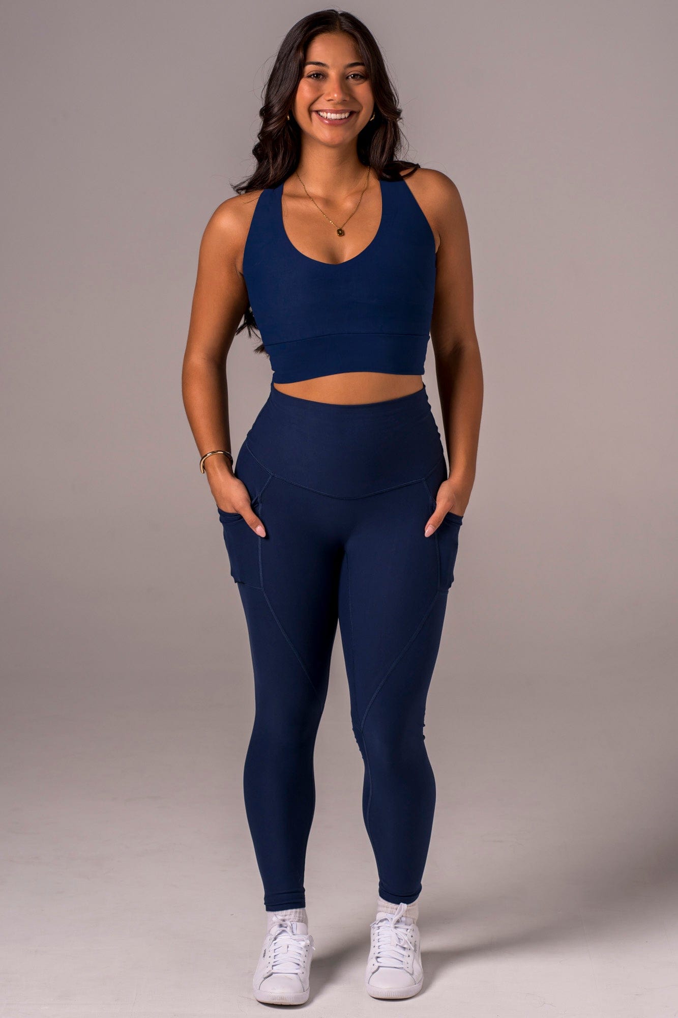 Navy Dynamic High Waisted Pocket Shaper Ankle Biter Leggings