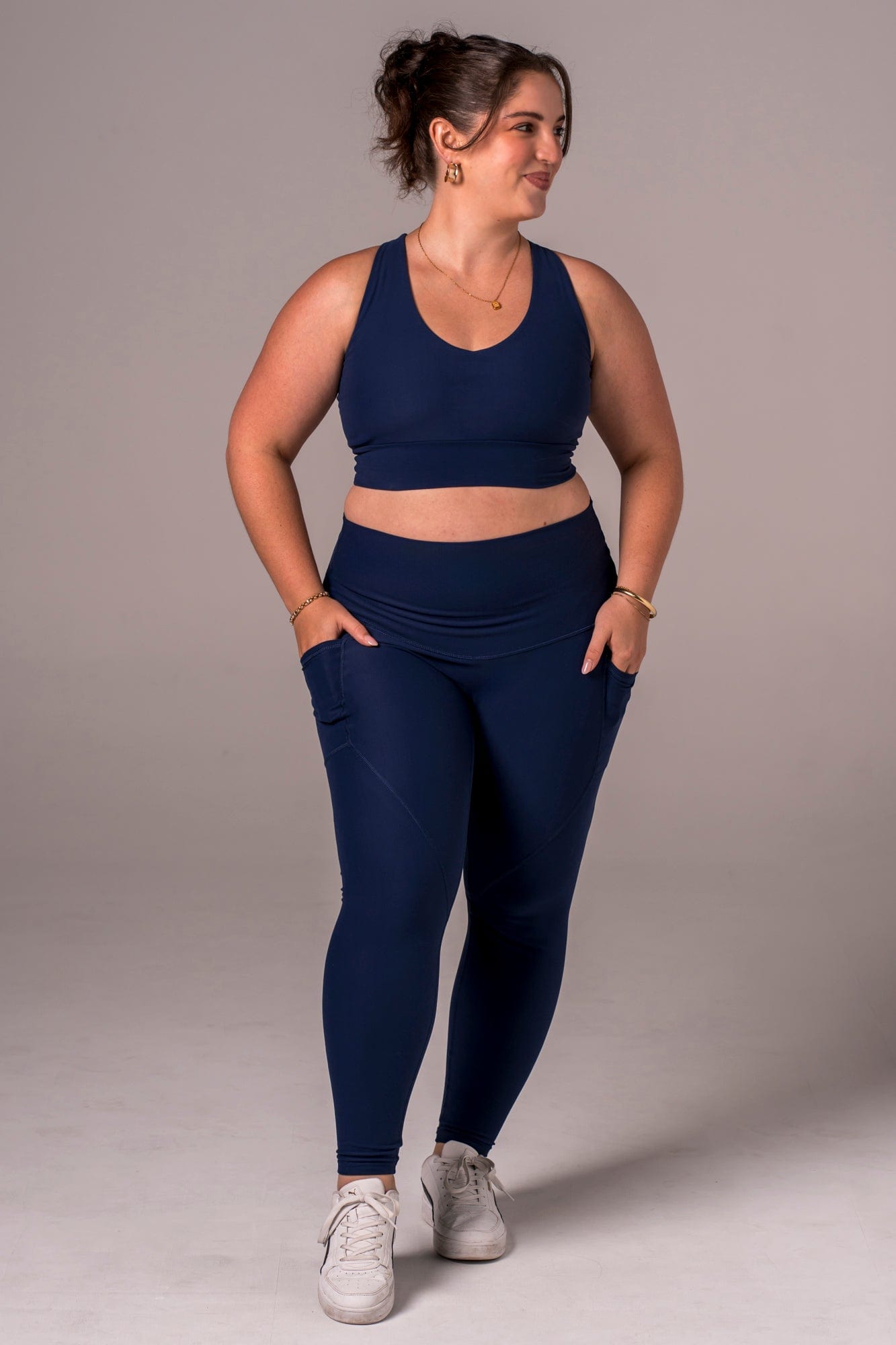 Navy Dynamic High Waisted Pocket Shaper Ankle Biter Leggings