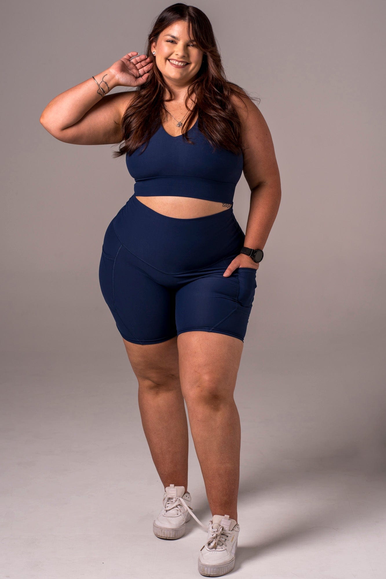Navy Dynamic High Waisted Pocket Shaper Booty Shorts
