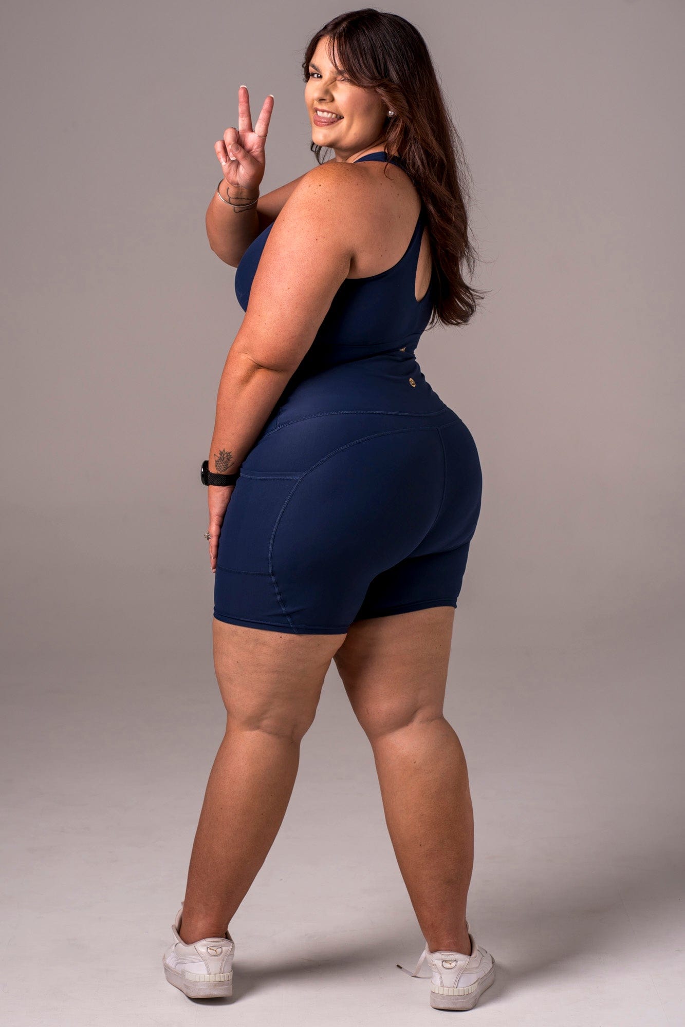 Navy Dynamic High Waisted Pocket Shaper Booty Shorts