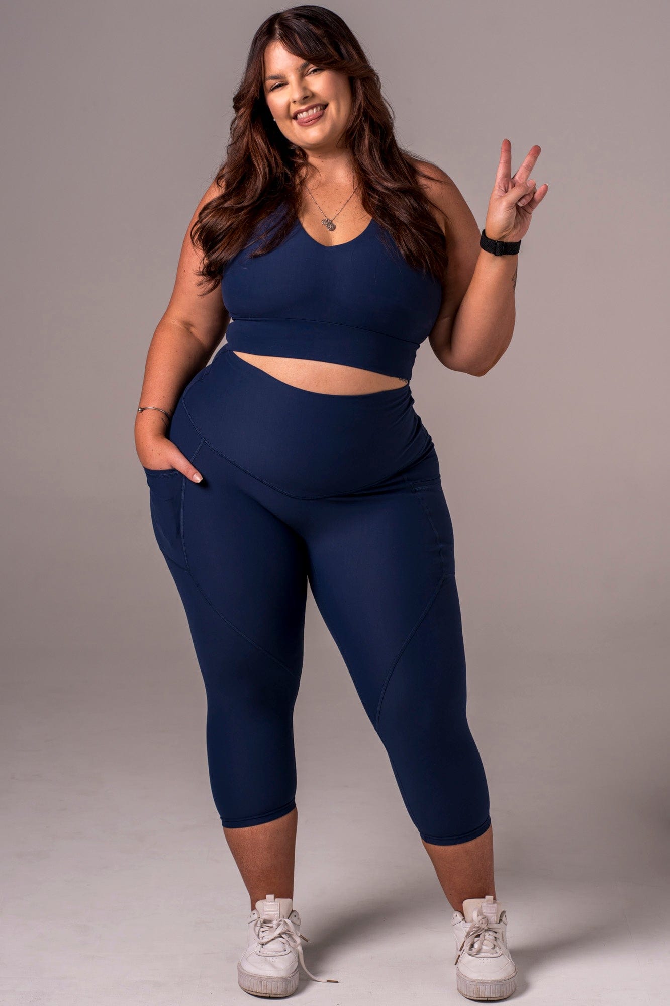 Navy Dynamic High Waisted Pocket Shaper Capri Leggings