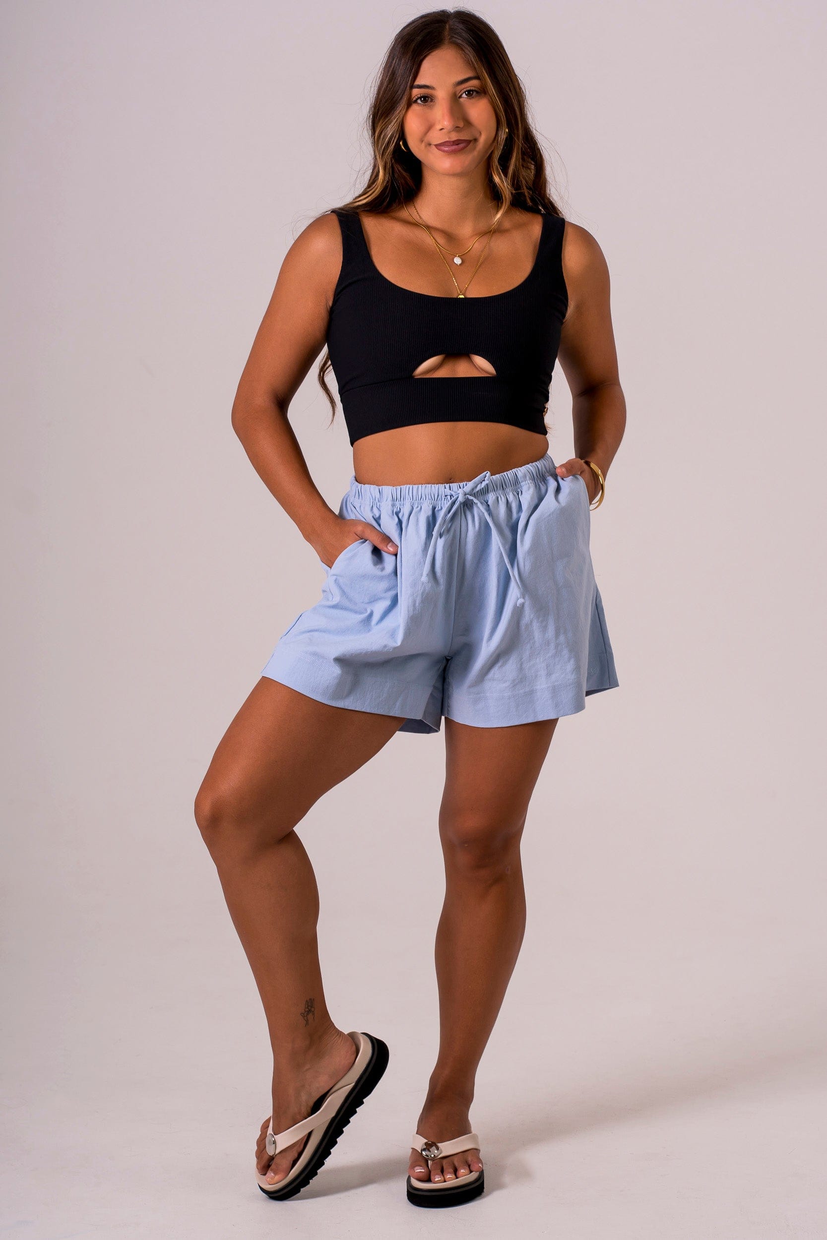 Sky Linen Blend Shorts