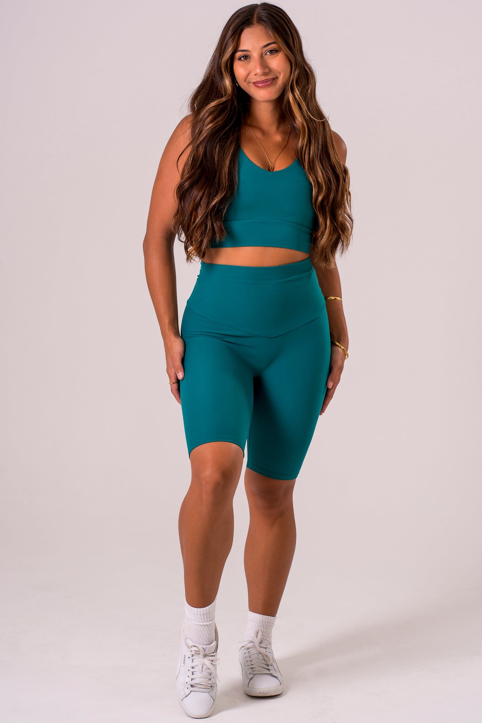 Teal Dynamic High Waisted Bike Shorts