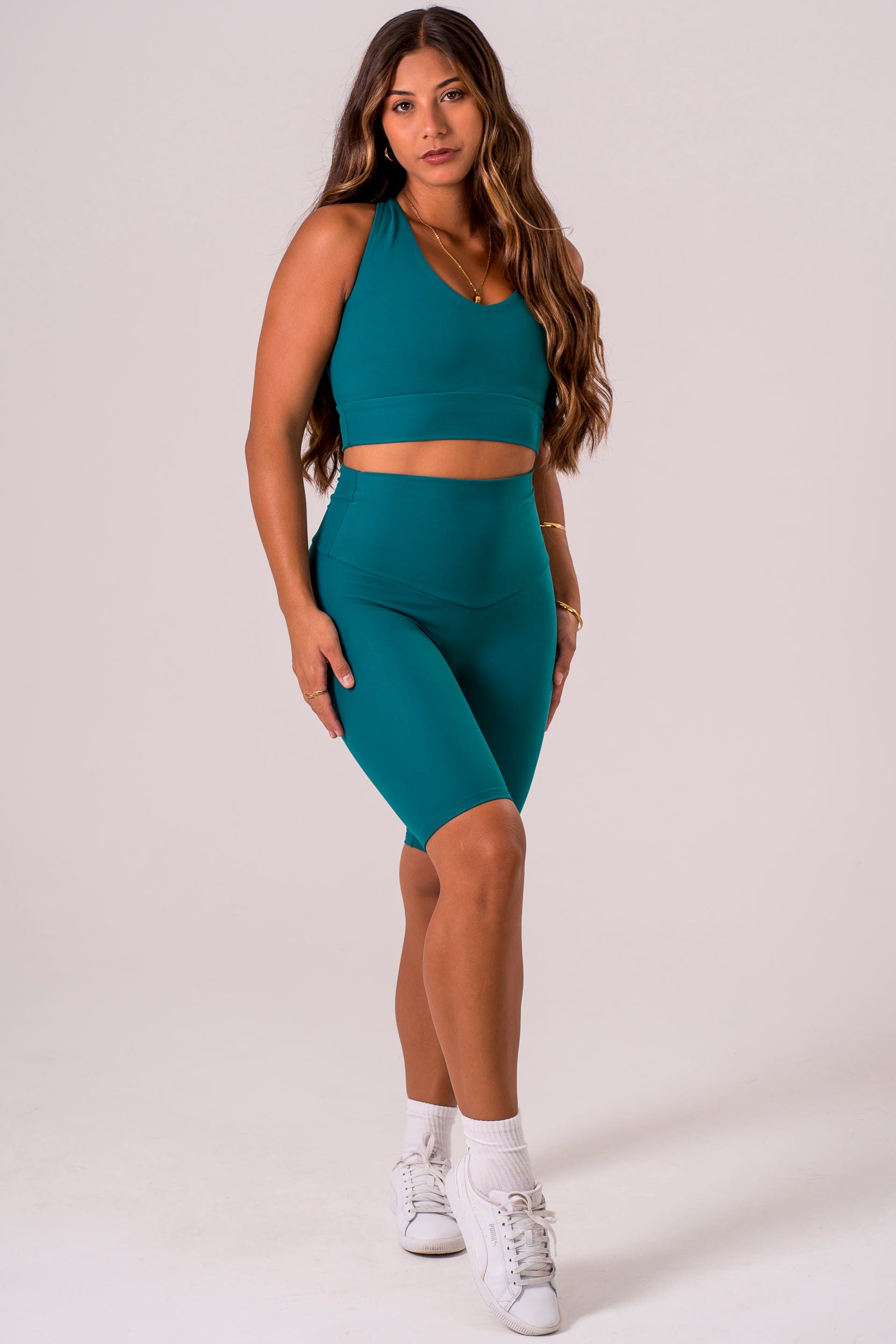Teal Dynamic High Waisted Bike Shorts