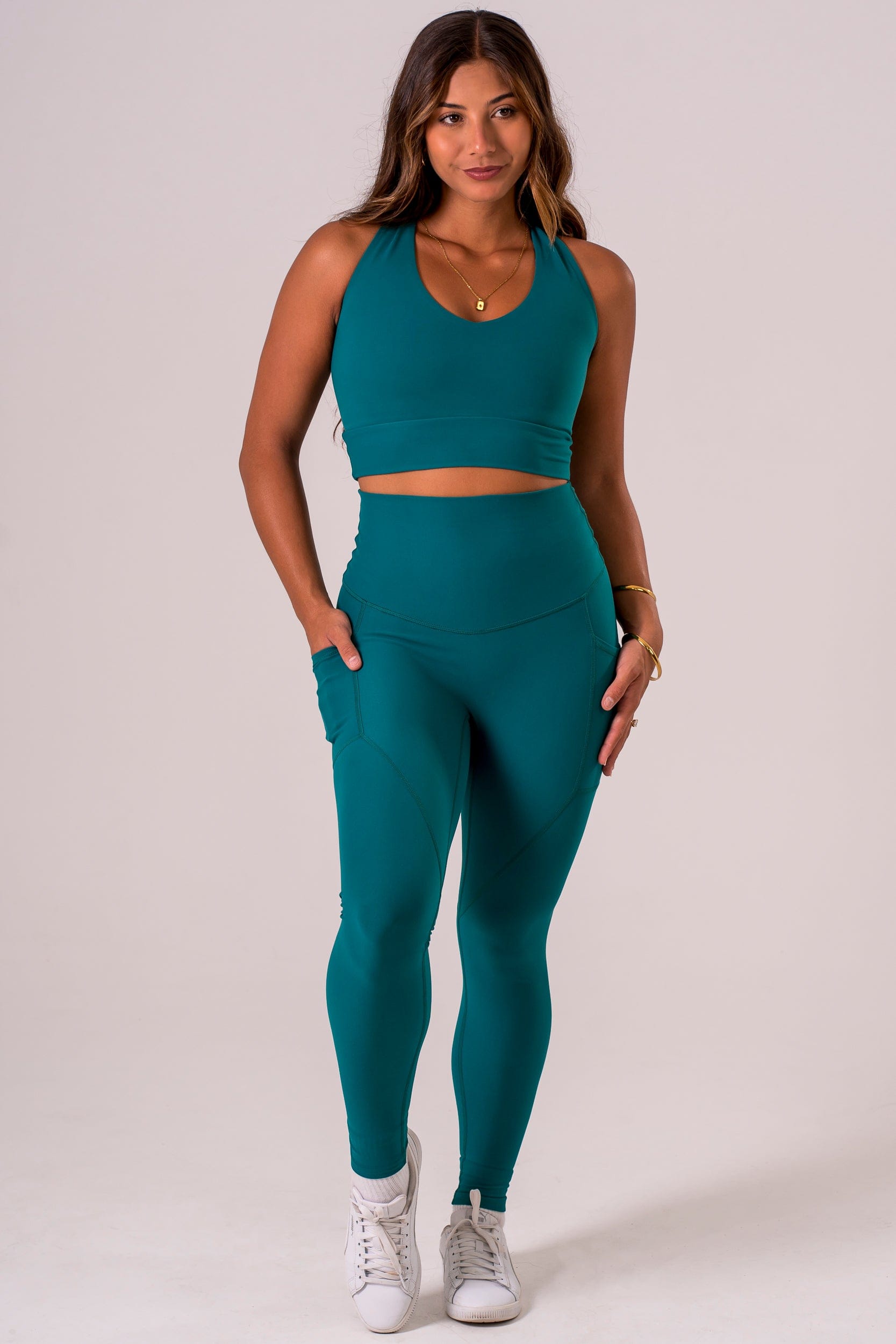 Teal Dynamic High Waisted Pocket Shaper Ankle Biter Leggings