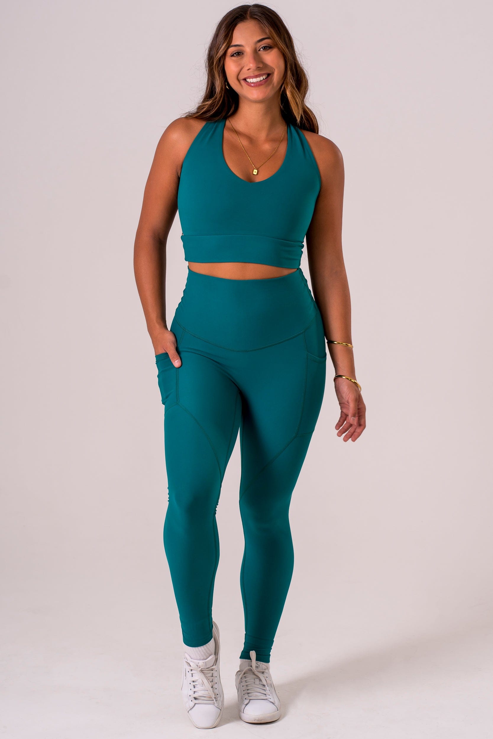 Teal Dynamic High Waisted Pocket Shaper Ankle Biter Leggings