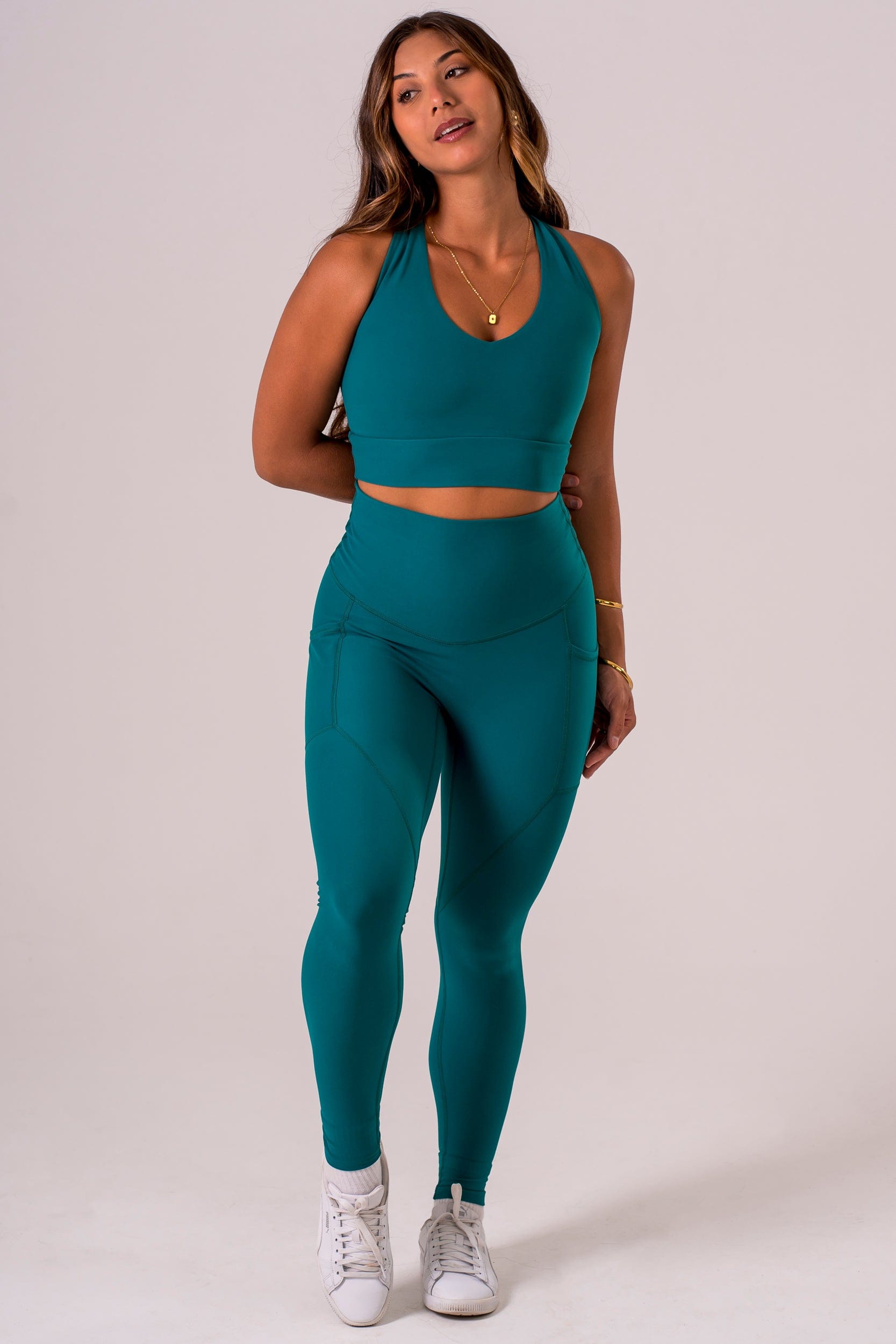 Teal Dynamic High Waisted Pocket Shaper Ankle Biter Leggings