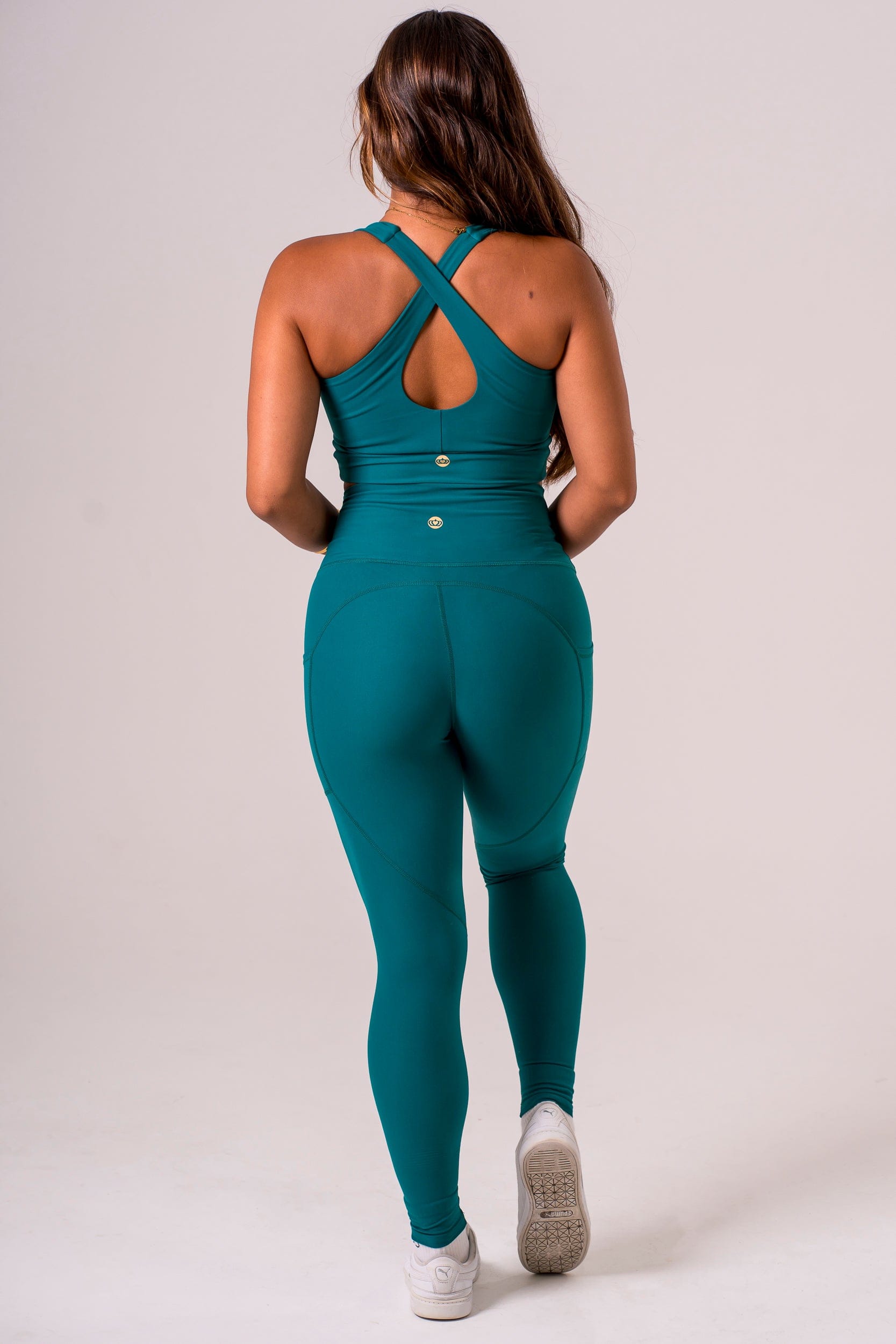 Teal Dynamic High Waisted Pocket Shaper Ankle Biter Leggings