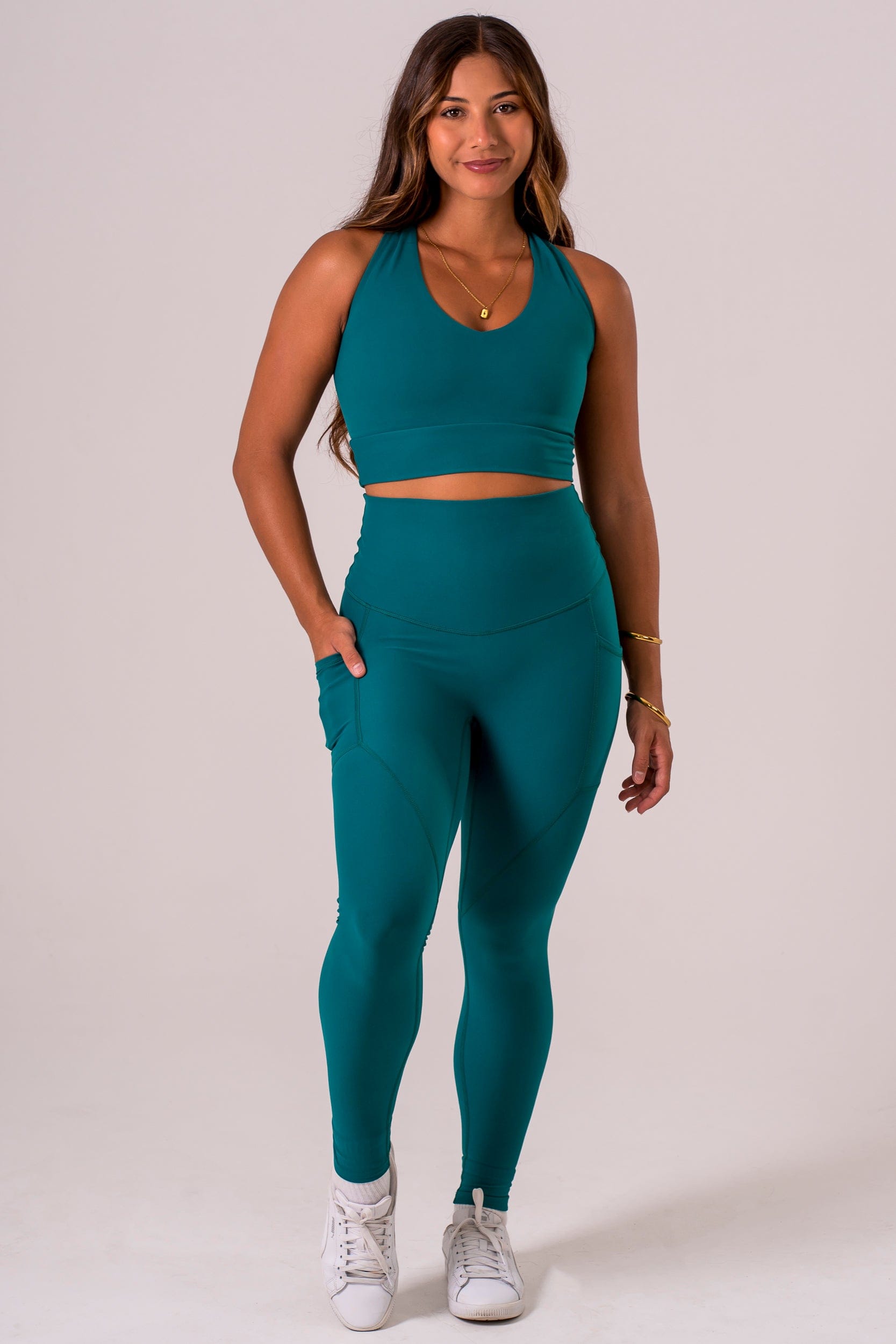Teal Dynamic High Waisted Pocket Shaper Ankle Biter Leggings