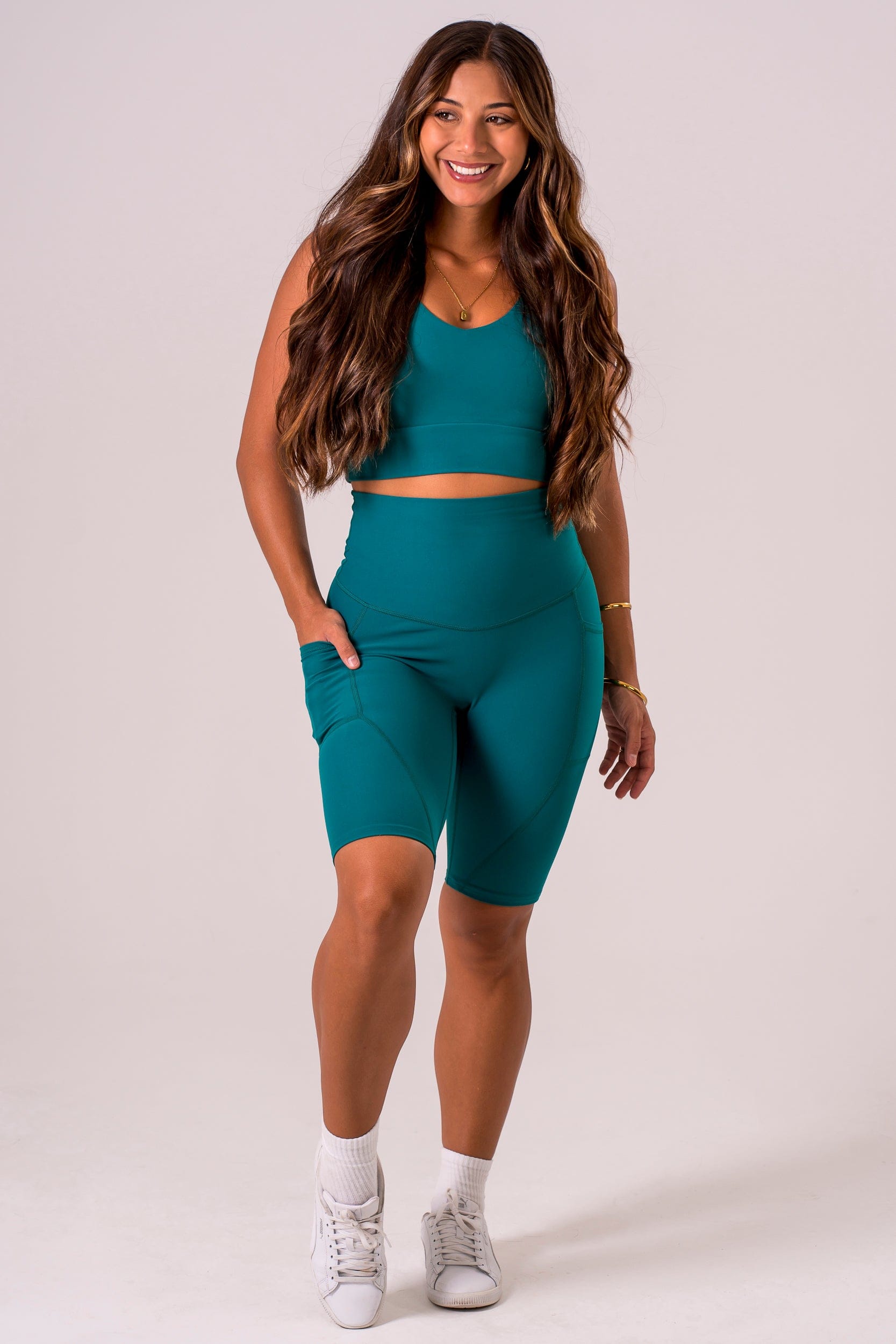 Teal Dynamic High Waisted Pocket Shaper Bike Shorts