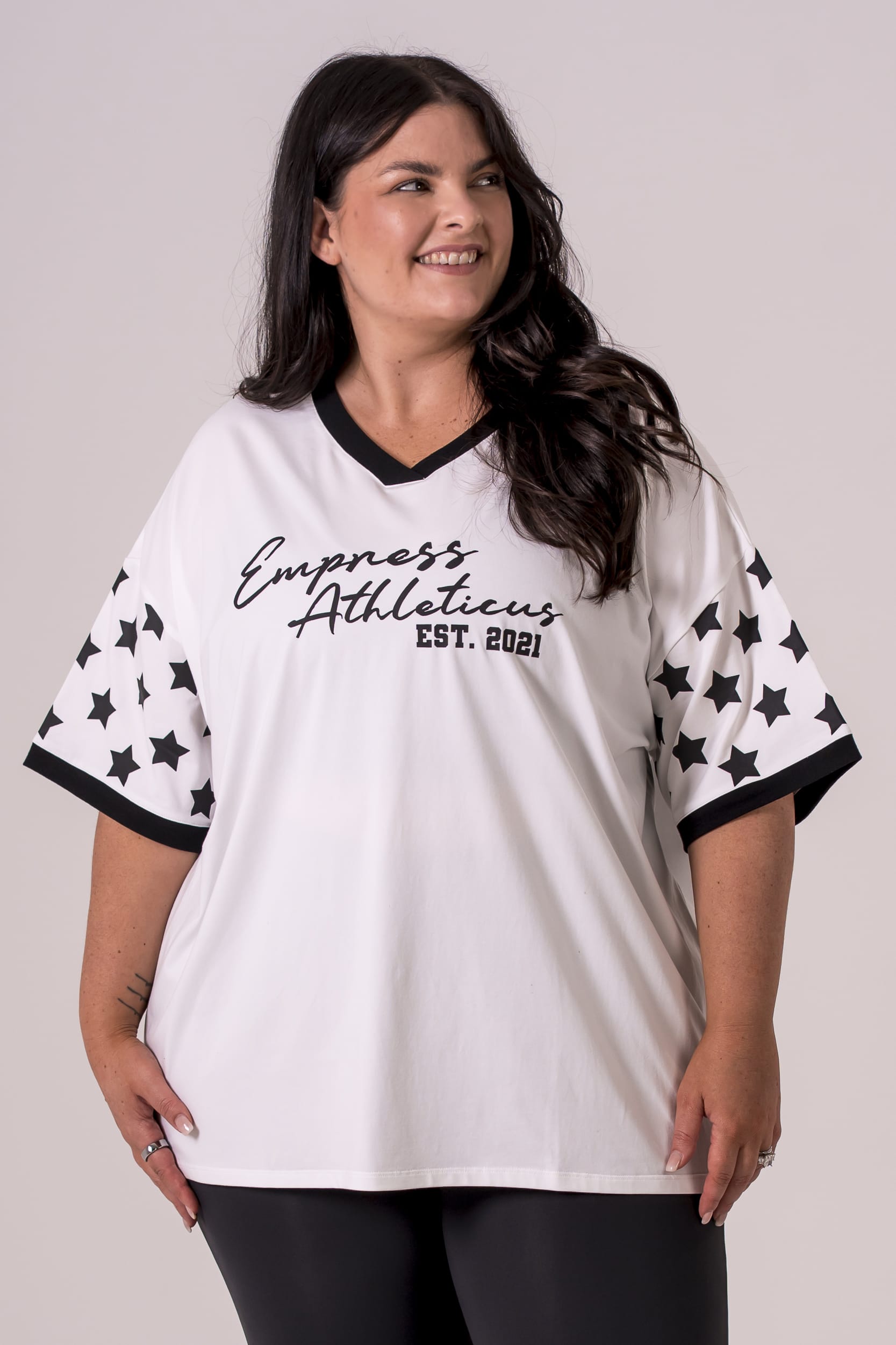 White Duo Club V Neck Oversized T-Shirt